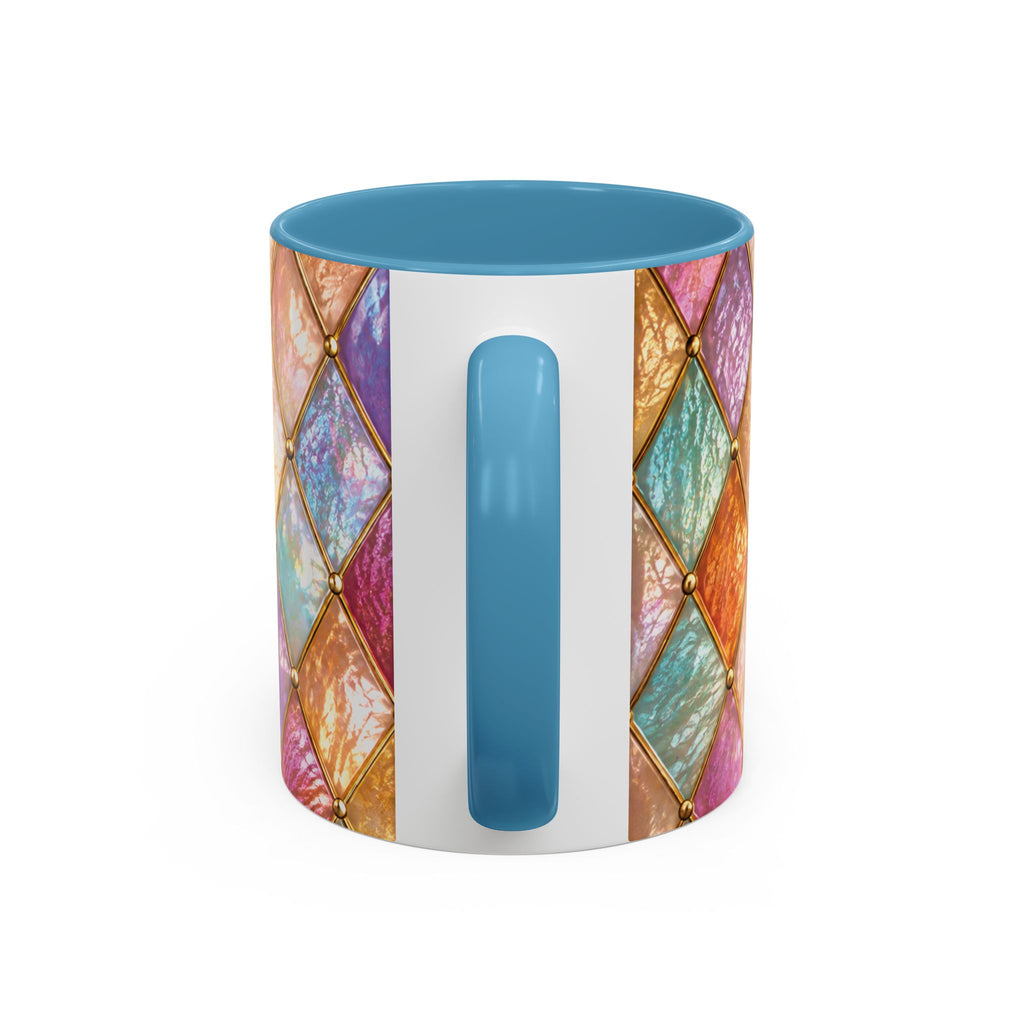 Colorful Jewel-Quilt Accent Coffee Mug — Vibrant Stained-Glass Pattern (11/15oz) Gift for her