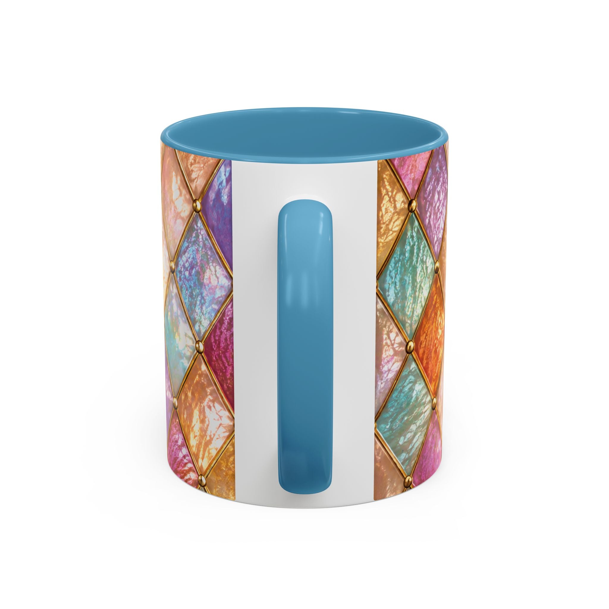 Colorful Jewel-Quilt Accent Coffee Mug — Vibrant Stained-Glass Pattern (11/15oz) Gift for her
