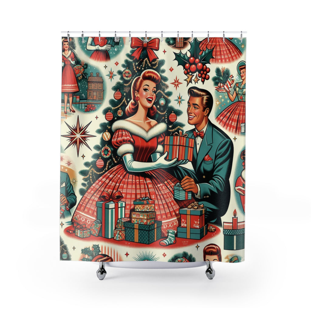 Retro Revival Shower Curtain 50s Starburst Kitsch Delight Design Art for Modern Bathroom Decor Perfect Bridal or Housewarming Gift Bathroom Makeover Housewarming Wedding Gift for Mom Bridal Shower Gift Newlywed - MRSBYVALLE