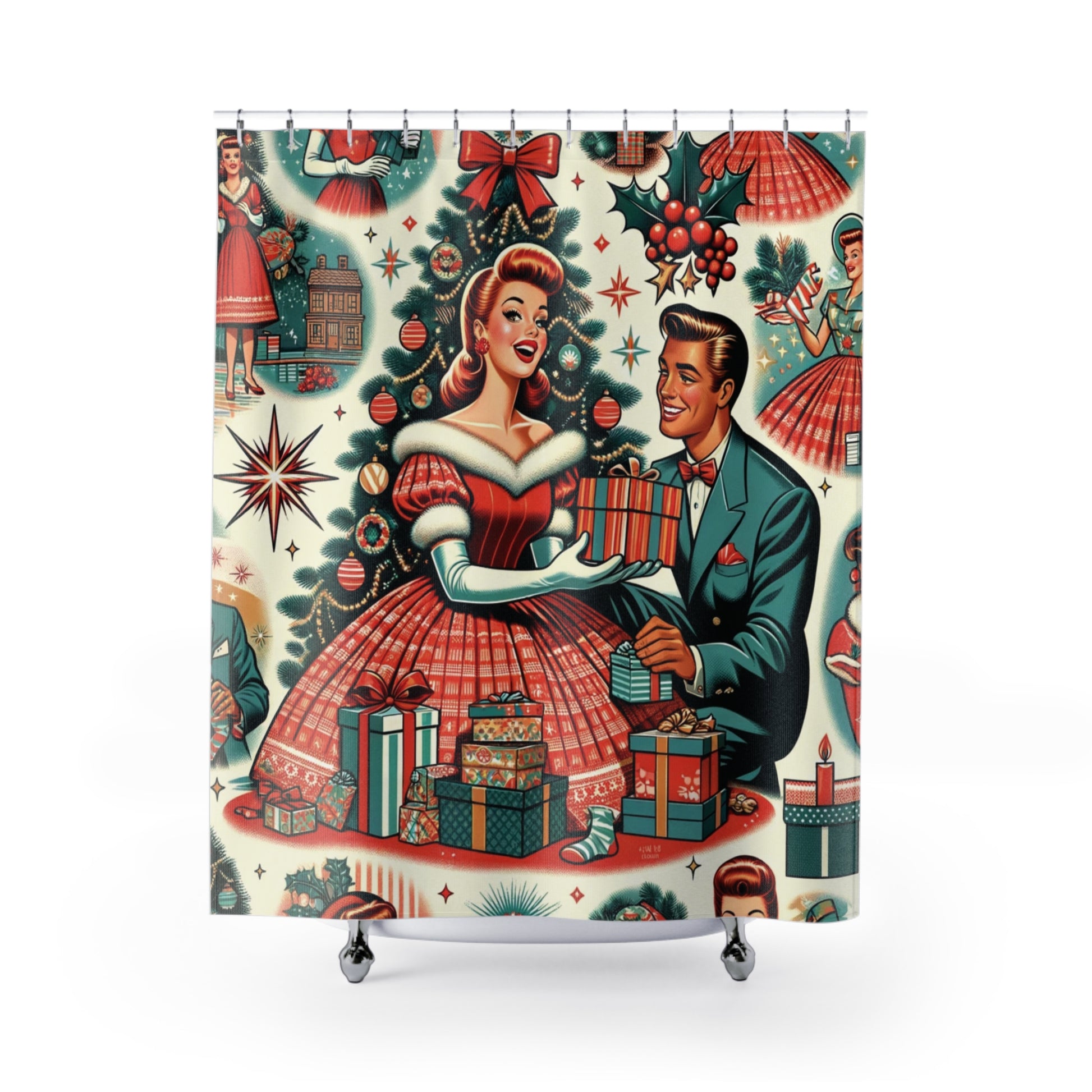Retro Revival Shower Curtain 50s Starburst Kitsch Delight Design Art for Modern Bathroom Decor Perfect Bridal or Housewarming Gift Bathroom Makeover Housewarming Wedding Gift for Mom Bridal Shower Gift Newlywed - MRSBYVALLE