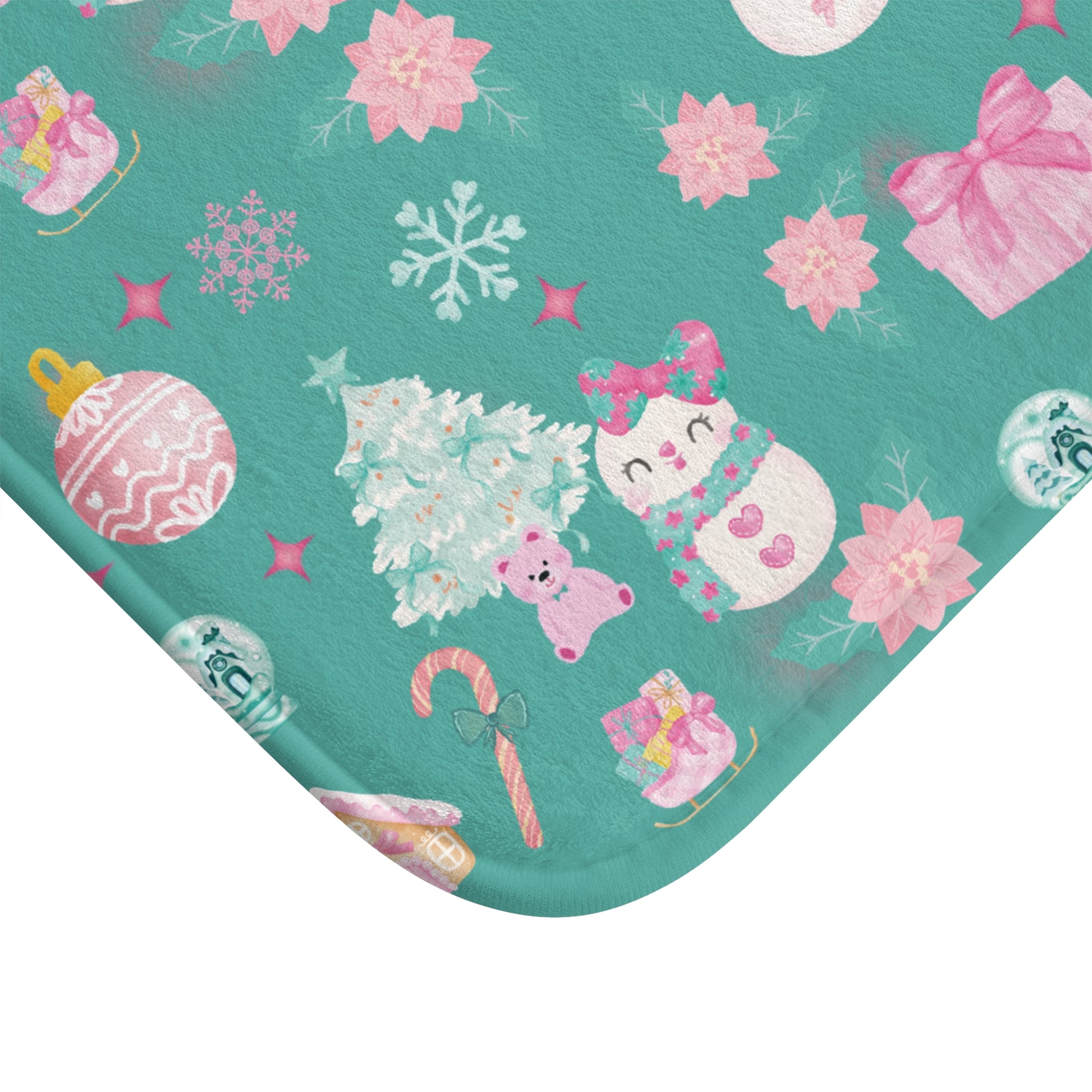 Glam Christmas Bath Mat – Pink and Turquoise Holiday Bathroom Decor, Soft Non-Slip Mat for Festive Vibes, Cozy  Stylish Winter Accent
