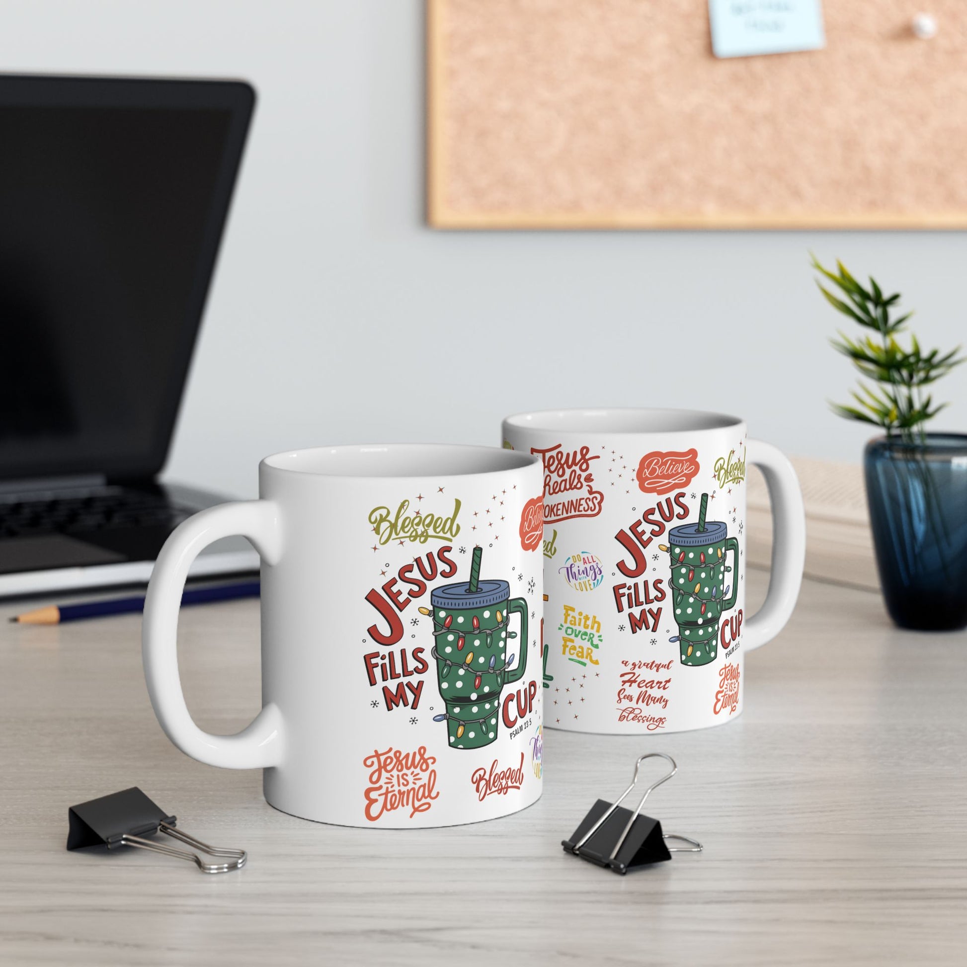 Jesus Fills My Cup Mug – 11oz & 15oz Bible Verse & Christian Affirmation Coffee Cup, Perfect Faith Gift for Home or Office Gift for Mom