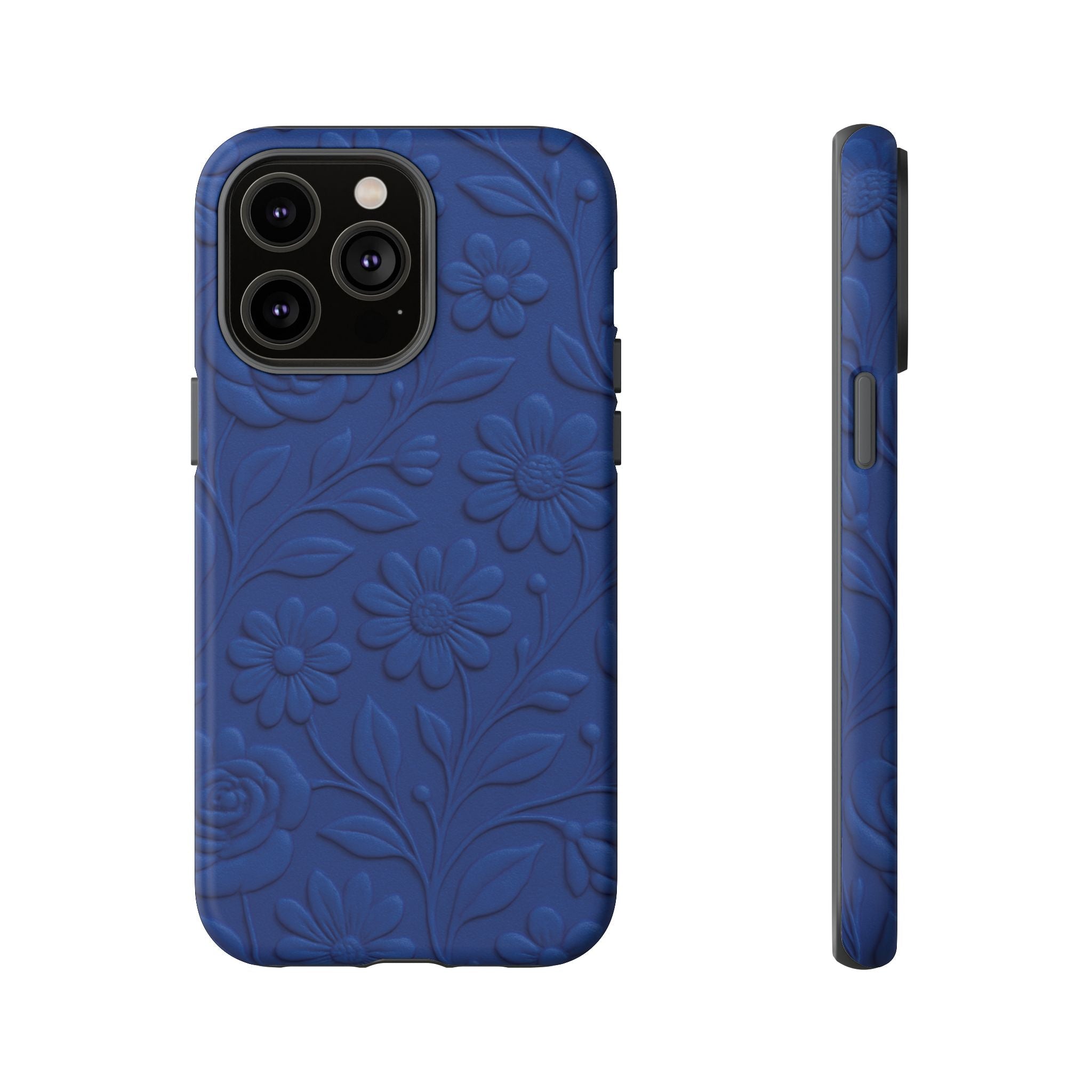3D Illusion Floral Cobalt Blue Phone Case Elegant Raised Flower Design, Seamless Textured Look, Durable & Stylish Protection for iPhone and Android Models Fits iPhone & Samsung Models