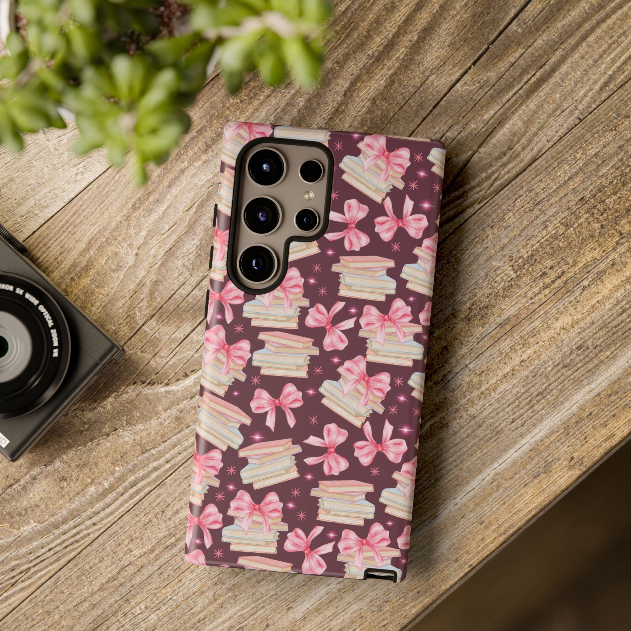 Coquette Pink Bows & Books Phone Case for iPhone 17 and Samsung, Pixel | Stylish Protective Cover Gift for Her Perfect for Floral Lover