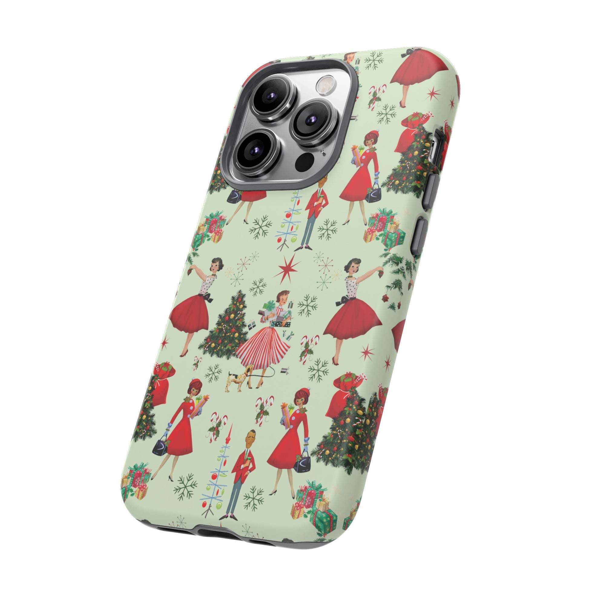 1950s Vintage Phone Case - Retro Christmas Design | Unique Holiday Protection for Your Device | Stylish & Durable Cover Gift for Her Phone 15, Samsung iPhone Samsung Accessory Gift for Her