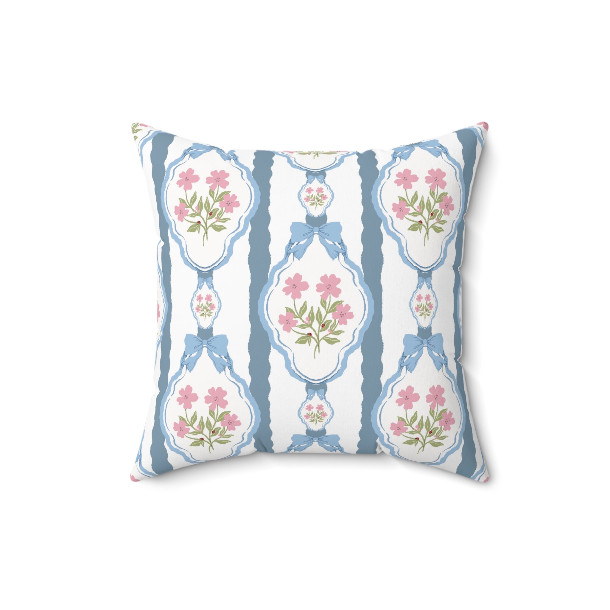 Vintage Pink Bows  Blue Romantic Square Pillow Perfect Bedroom