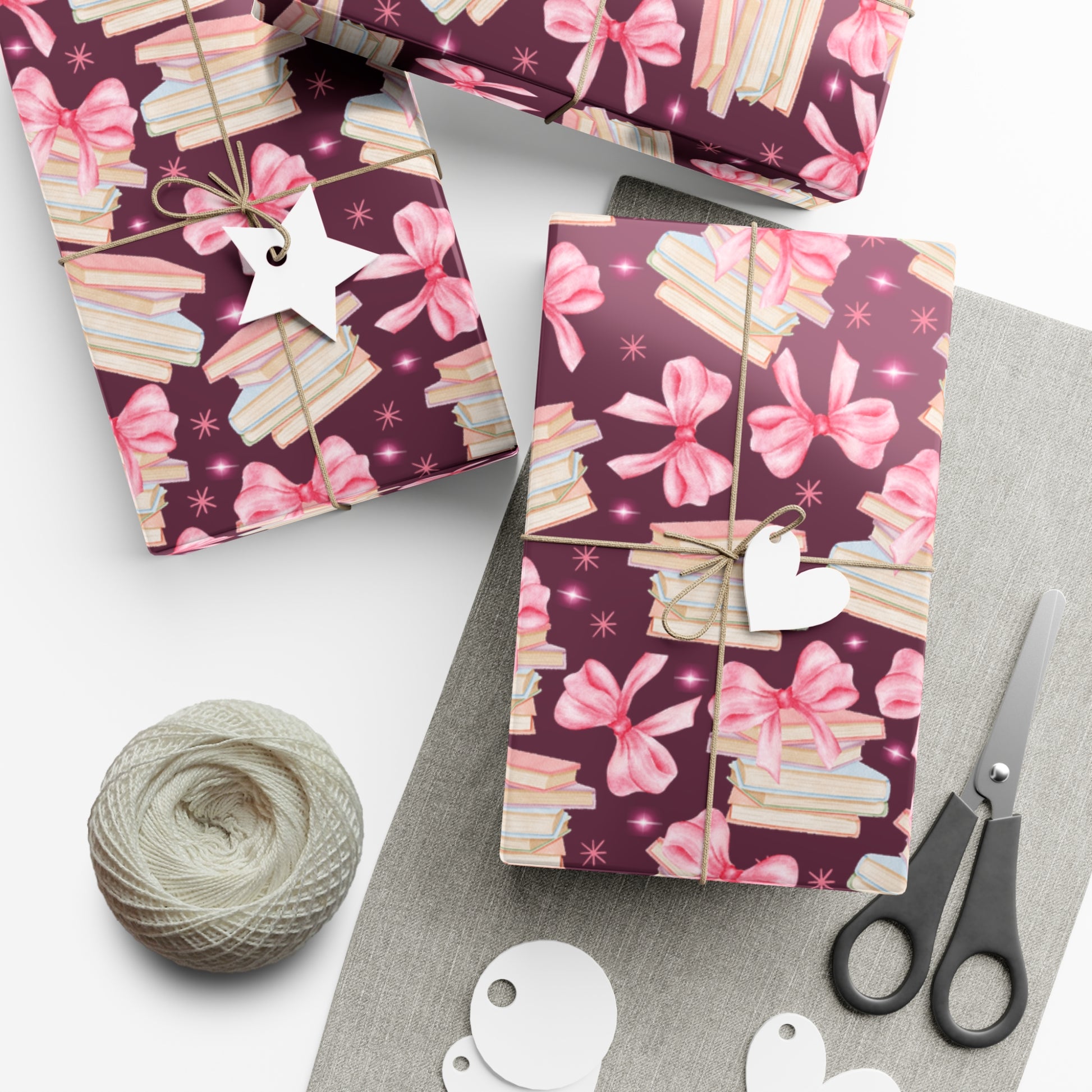 Coquette Pink Bows Books Plum Wrapping Paper Festive Holiday Gift Wrap with Perfect for Christmas Presents, Crafting, & Holiday Decor – Premium Quality - MRSBYVALLE