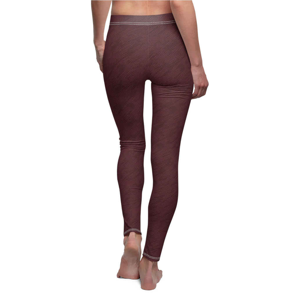 Burgundy Texture Illusion Women's Casual Leggings Stylish, Comfortable High-Waisted Yoga Pants for Everyday Wear, Workout, and Lounge – Perfect Gift Idea for Her – Available in Plus Sizes - MRSBYVALLE