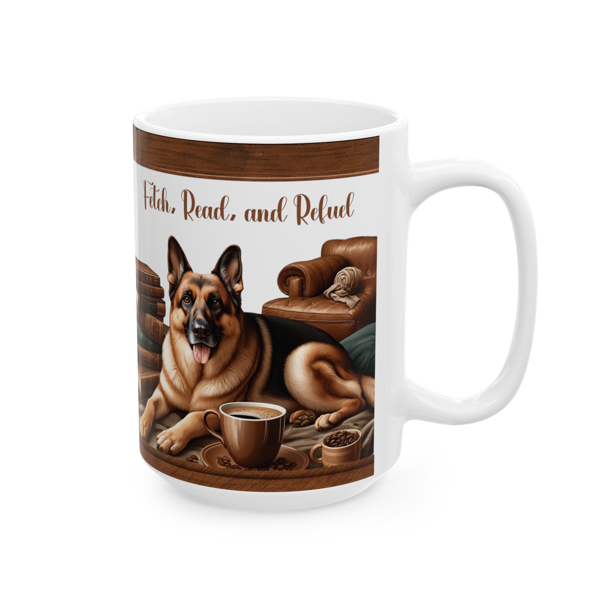 Fetch, Read, and Refuel Ceramic Coffee Mug Perfect for Dog Lovers and Book Enthusiasts | Available in 11 oz & 15 oz Ideal Gift for Cozy Coffee Moments - MRSBYVALLE