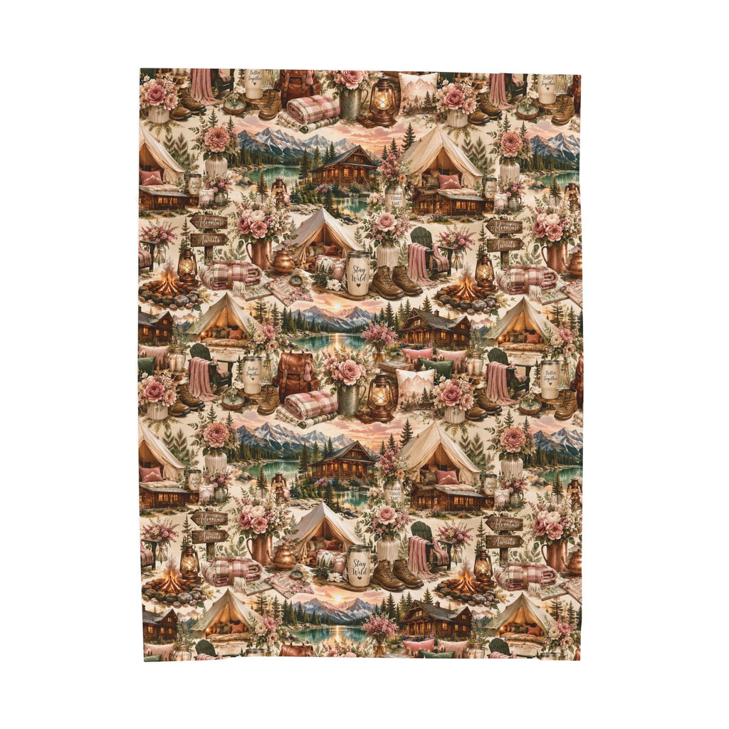Cozy Cabin Camping Velveteen Plush Blanket Outdoor