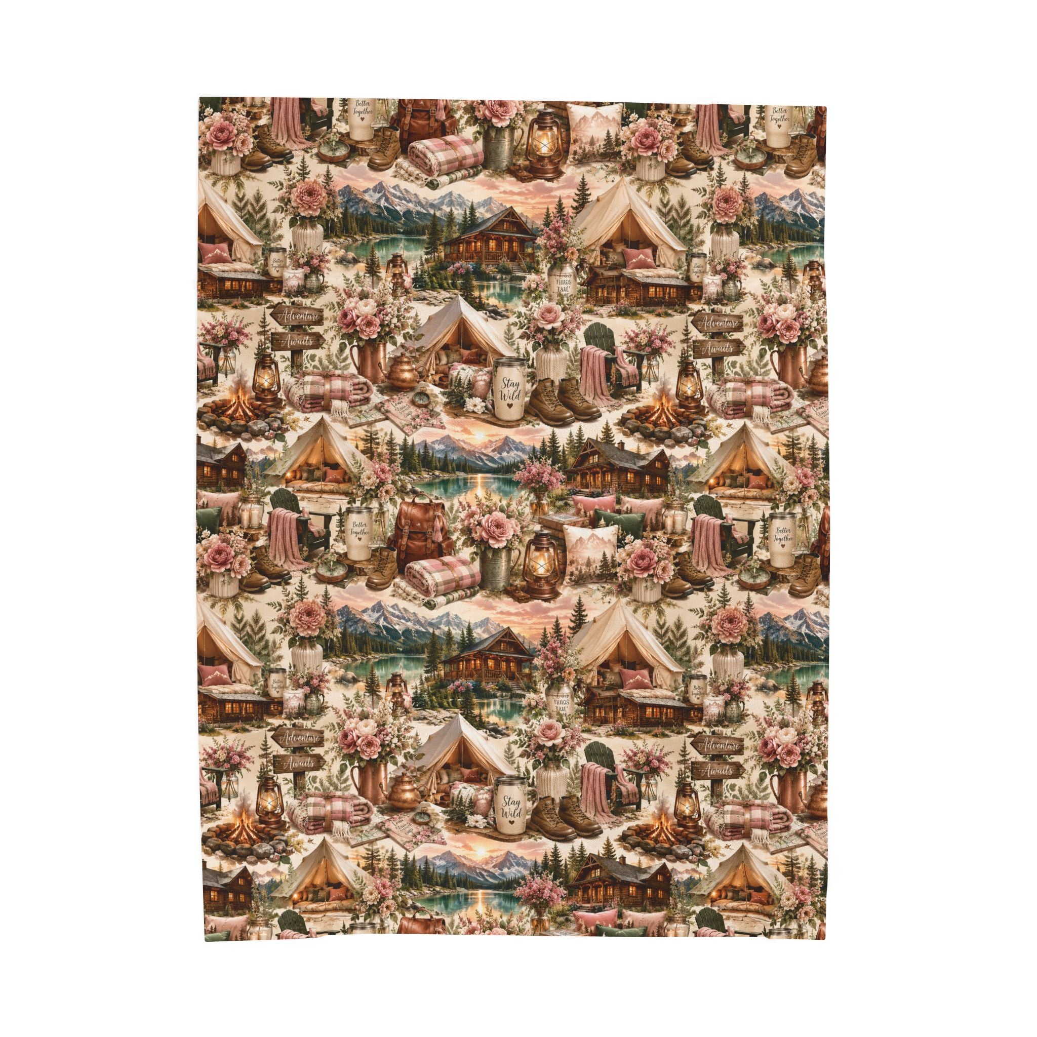 Cozy Cabin Camping Velveteen Plush Blanket Outdoor