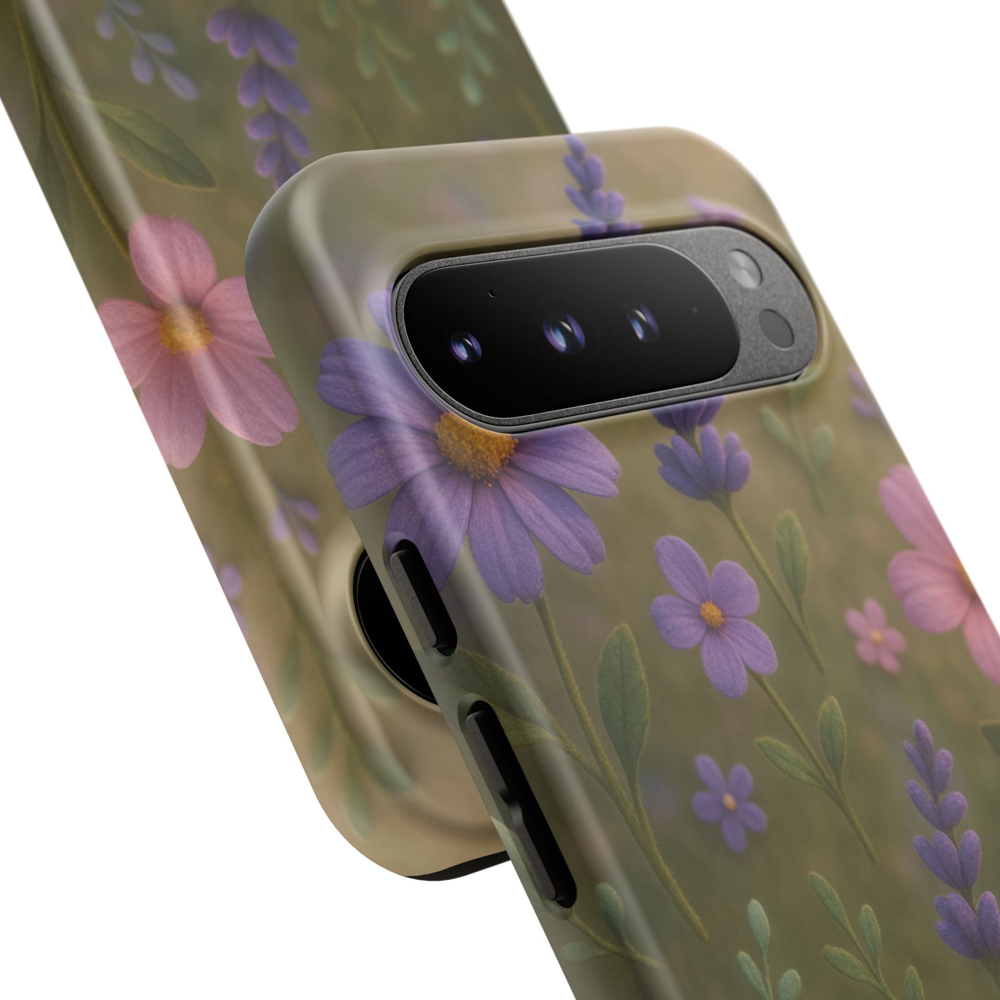 Pastel Flowers 3D Illusion Wildflower Phone Case Cute Pastel Floral Design in Lavender, Pink, Mint Green Aesthetic Protective Case for iPhone and  Android