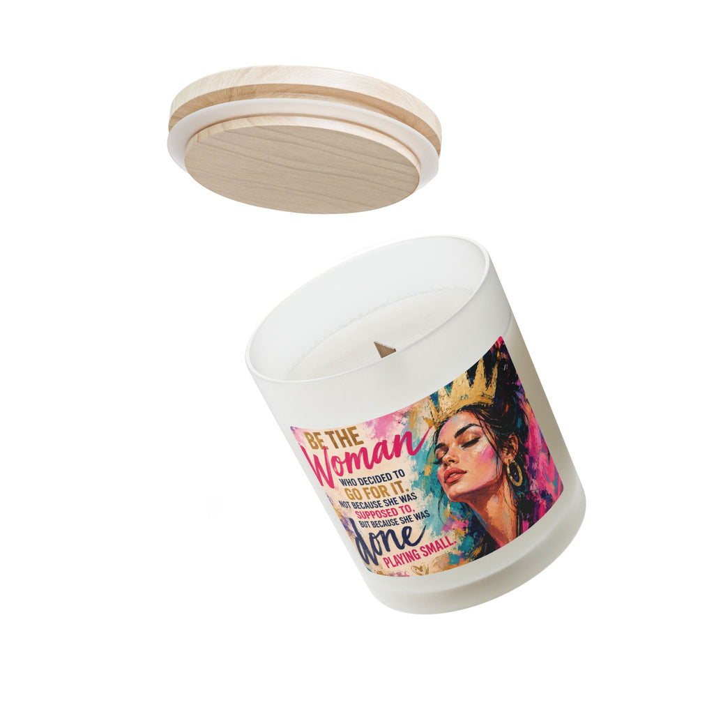 Inspirational Frosted Glass Candle — “Be the Woman Who Decides to GO FOR IT” (11 oz)
