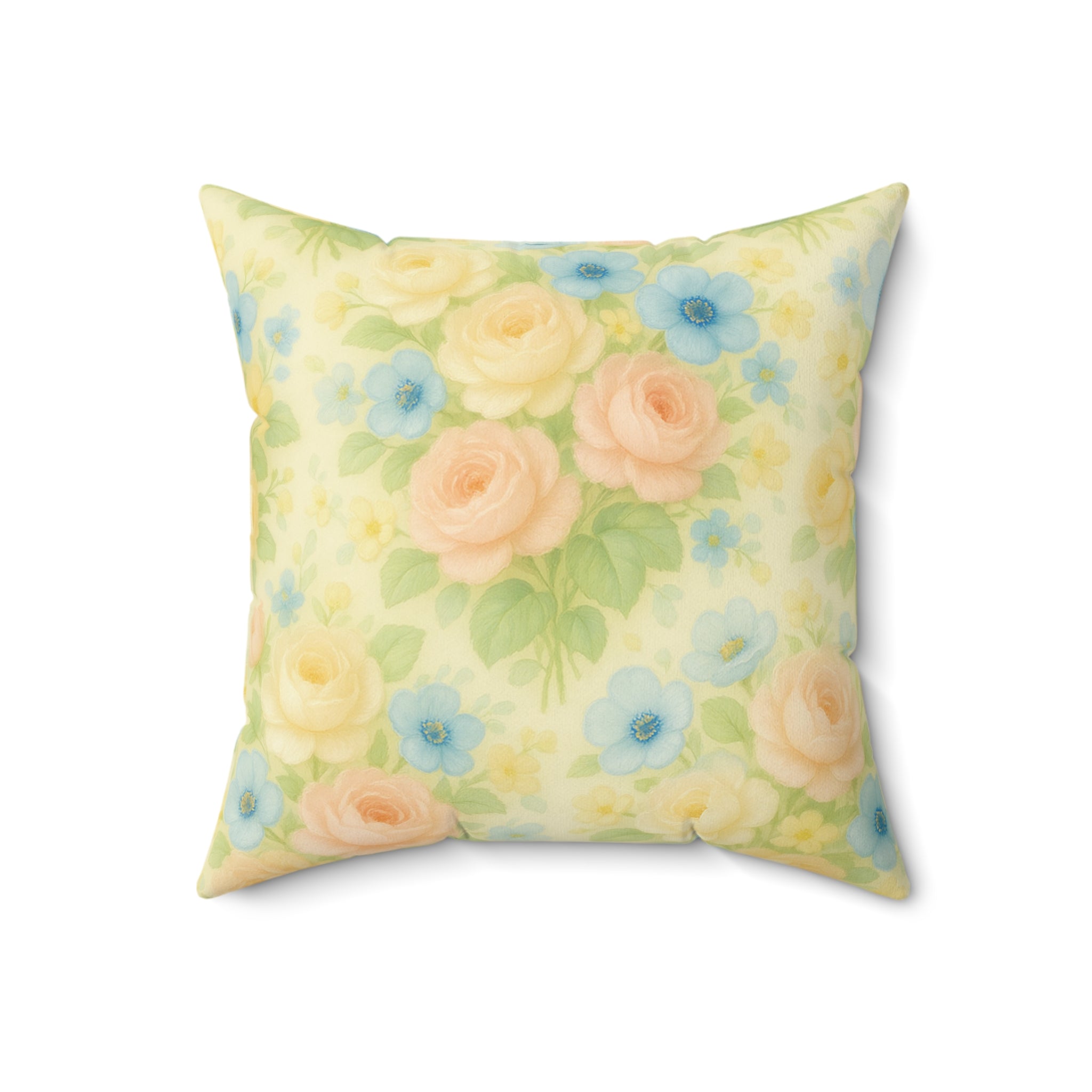 Pastel Yellow Vintage Floral Pillow Square Decorative Throw Pillow, Cottagecore Aesthetic, Romantic Home Decor, Cozy Gift for Her, Double-Sided PrintBedroom, or Reading Nook