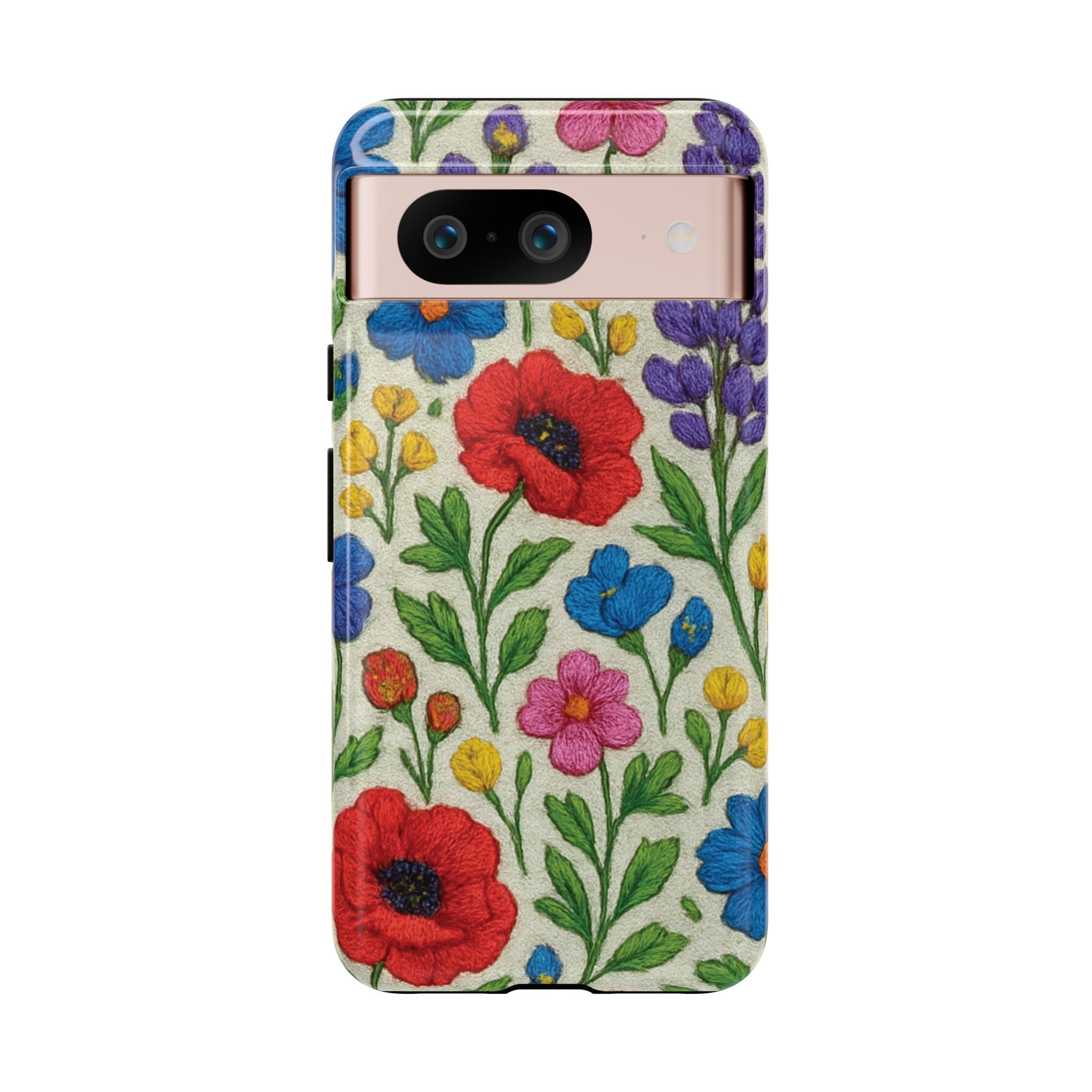Bright 3D Illusion Wildflower Phone Case Cute Floral Design in Red, Pink, Blue – Aesthetic Protective Case for iPhone and  Android