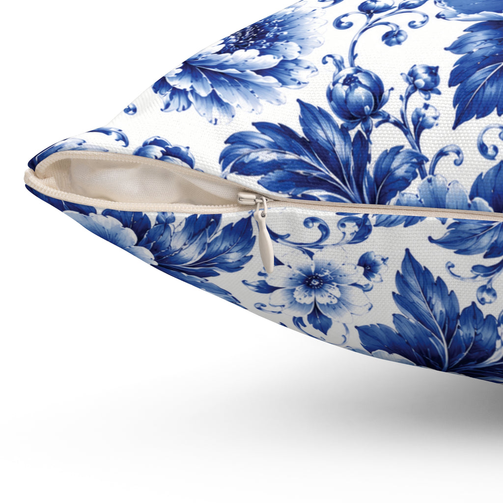 Blue & White Chinoiserie Peony Throw Pillow | Luxury Grandmillennial Floral Cushion Cover Vintage