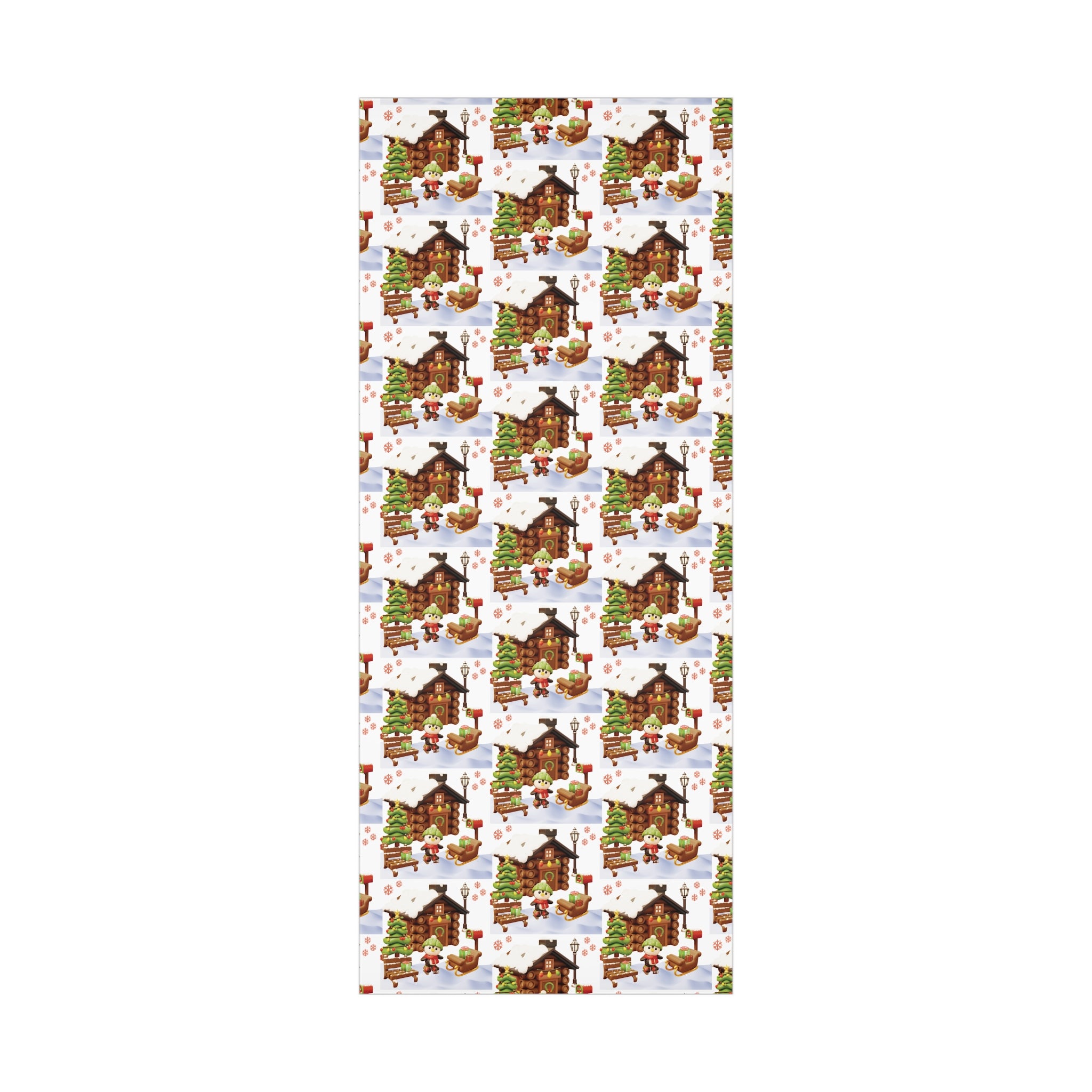 Papier Cadeau Illusion 3D Pingouin Motif Pingouin Hivernal Mignon et Scène de Cabane Sous la Neige, Papier Cadeau de Noël Festif, Papier Cadeau de Fêtes en 3 TaillesParfait pour les Cadeaux Saisonniers