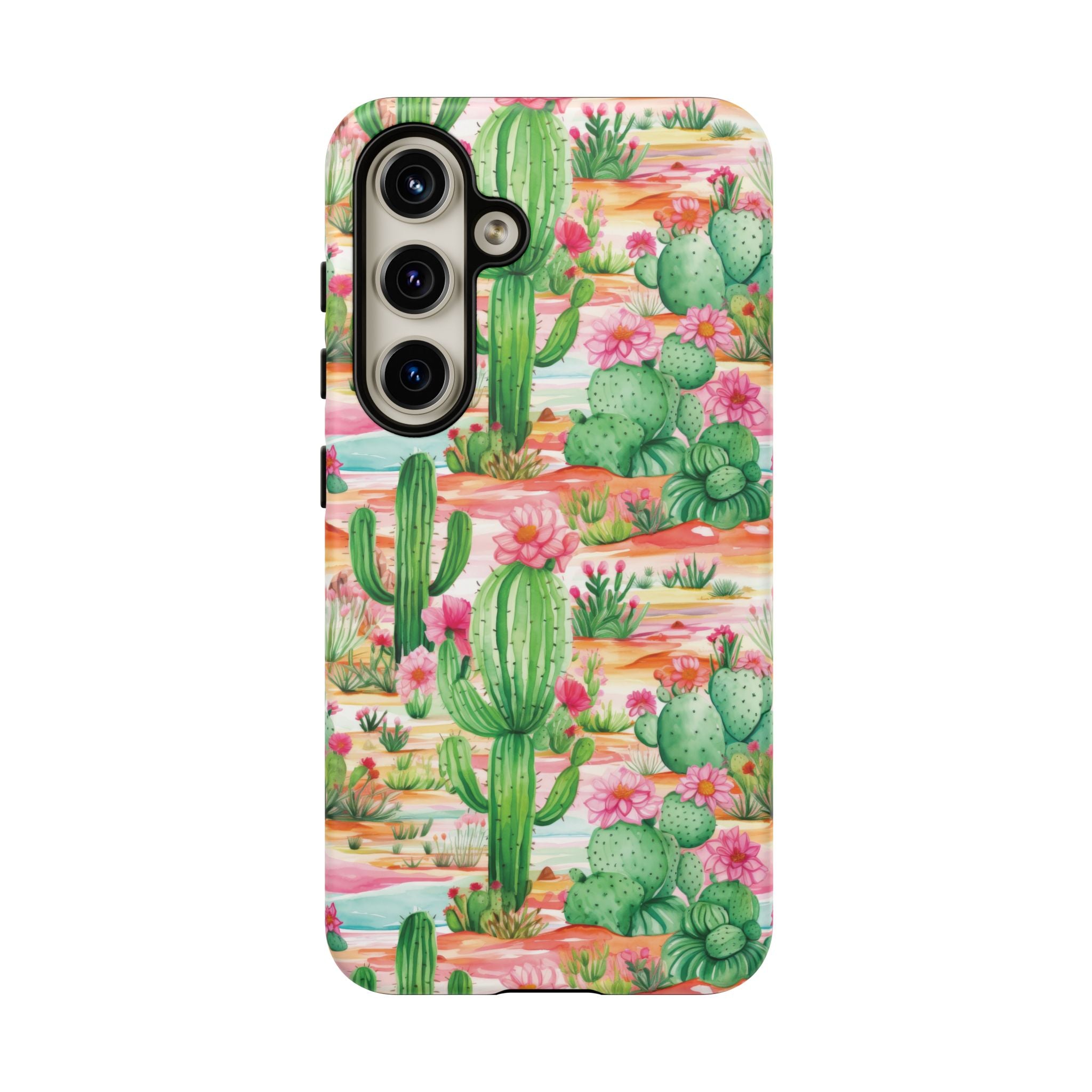 Pink and Mint Green Cactus Phone Case - Tough, Stylish Cover with Cactus Flowers | Durable Protection for iPhone & Android | Fresh Nature-Inspired Design!