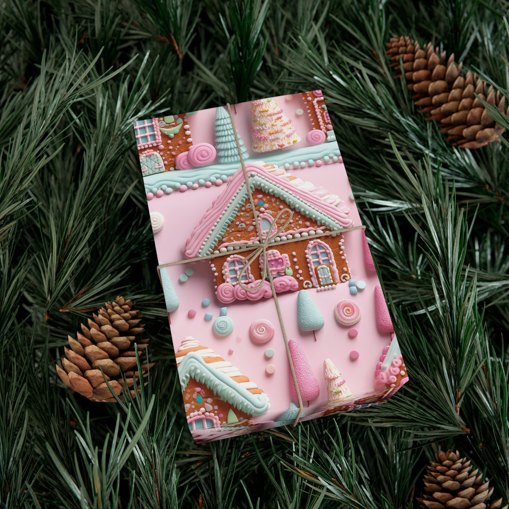 3D Clay Illusion Pink Gingerbread House Wrapping Paper Festive, Playful, and Perfect for Adding a Sweet Touch to Your Holiday Gifts Moms - MRSBYVALLE