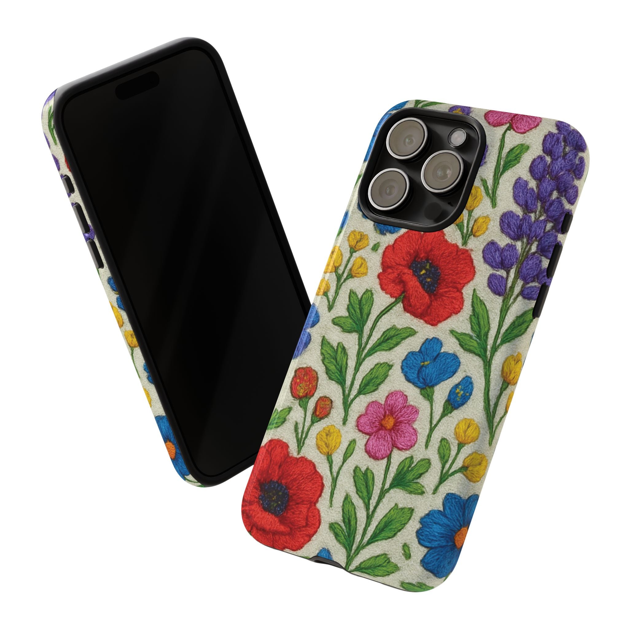 Bright 3D Illusion Wildflower Phone Case Cute Floral Design in Red, Pink, Blue – Aesthetic Protective Case for iPhone and  Android