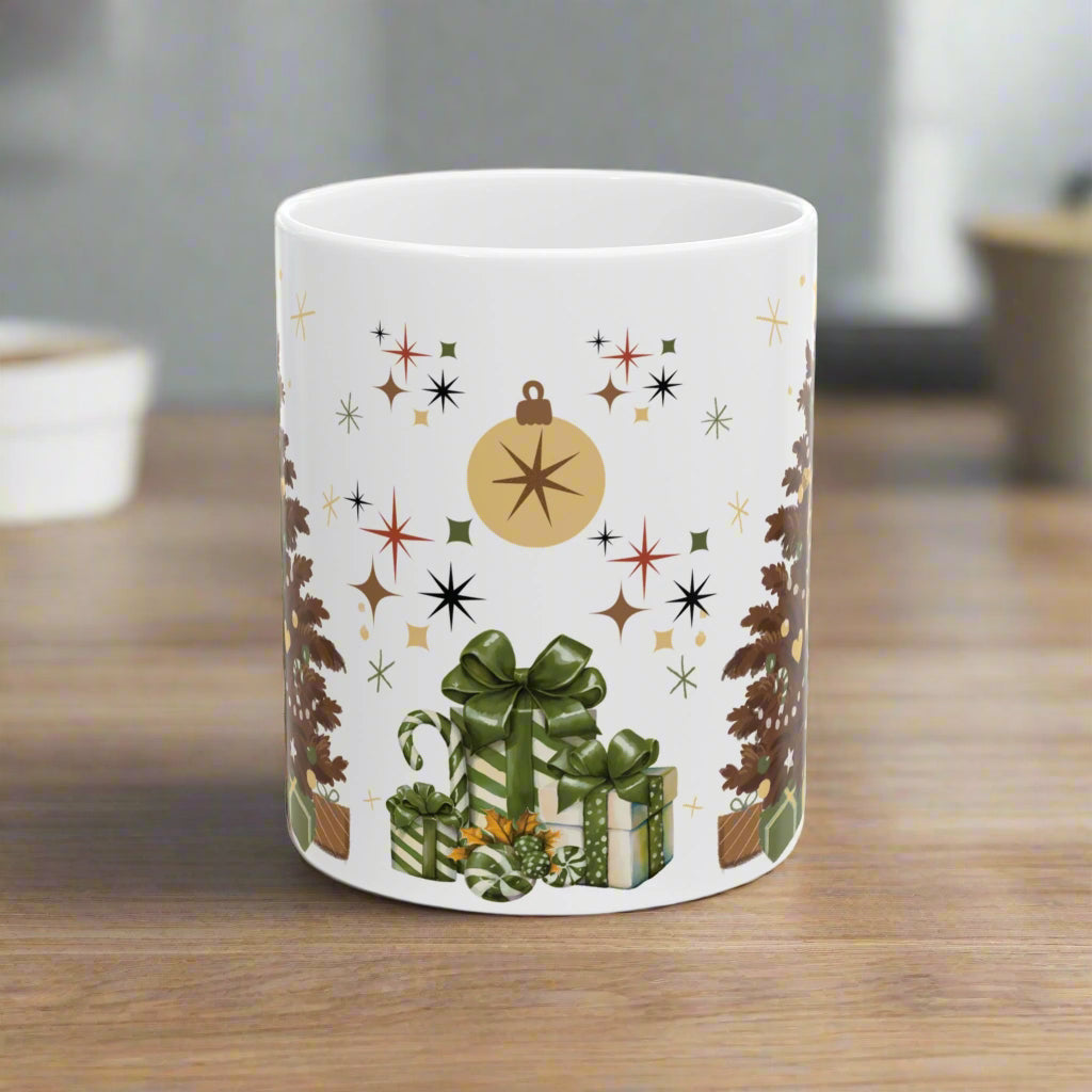 Brown Christmas Tree Mug, 11oz  15oz Holiday Coffee Cup, Rustic Winter Mug, Cozy Hot Chocolate Mug, Christmas Gift Idea, Festive Morning Vibes