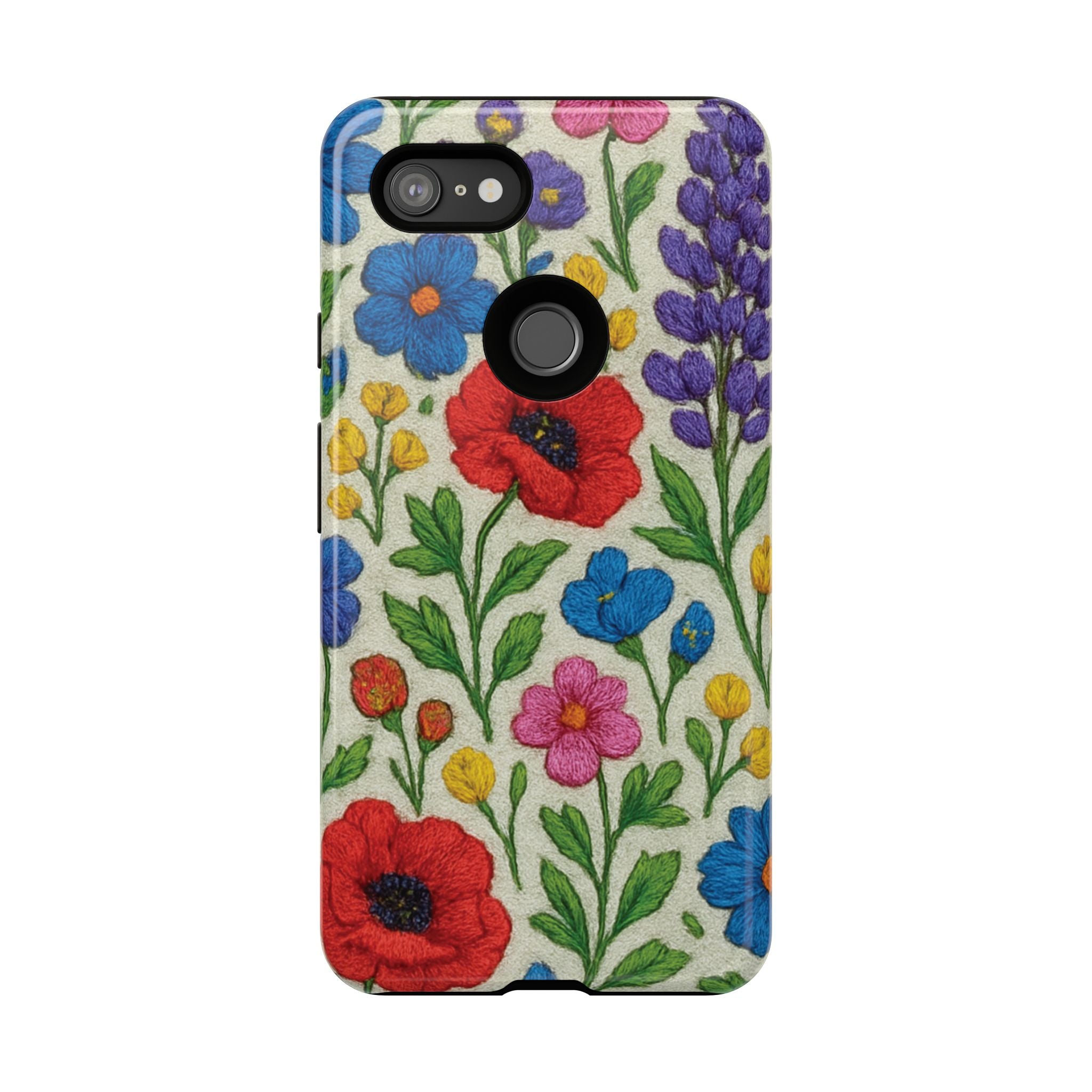 Bright 3D Illusion Wildflower Phone Case Cute Floral Design in Red, Pink, Blue – Aesthetic Protective Case for iPhone and  Android