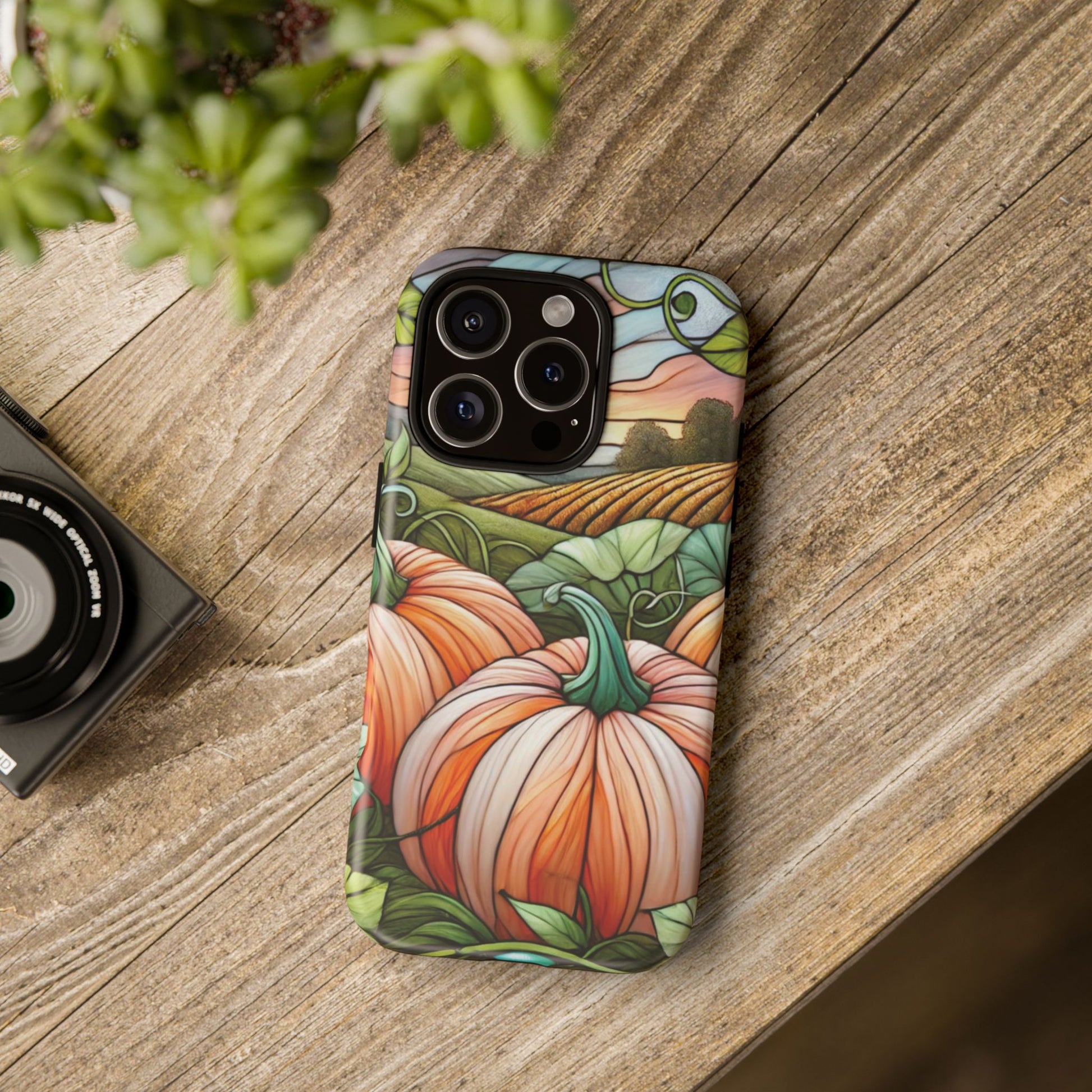 Pumpkins Phone Case Fall Faux Stained-Glass Thanksgiving Cover Pumpkin Lovers Gift for Galaxy S 24 23 22 21 Pixel 5 6 7 8 iPhone 17 , 16 15 14 13 12 Samsung iPhone Samsung Gift for Her