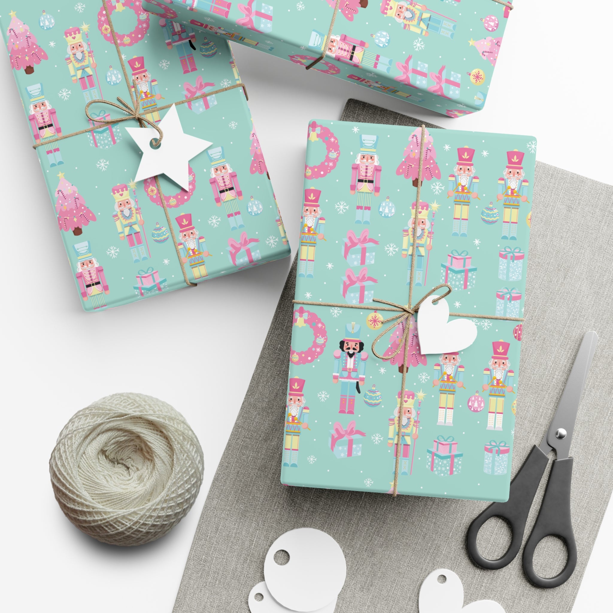 Pink and Pastel Green Christmas Nutcrackers Wrapping Paper | Vibrant Seasonal Blooms | Perfect for Thanksgiving, Birthdays, Special Occasions | Premium Quality Gifts Moms - MRSBYVALLE