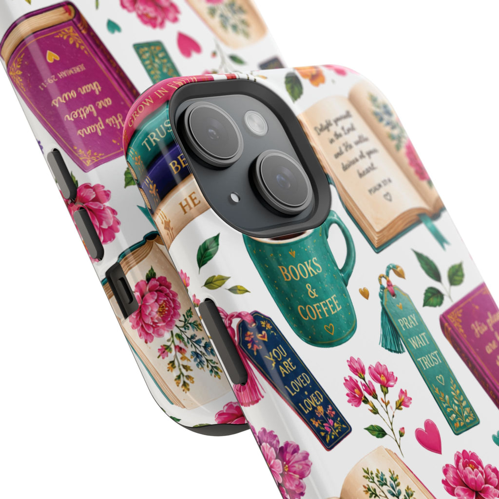 Christian Books & Coffee Phone Case — Magnetic Impact-Resistant Christian Gift