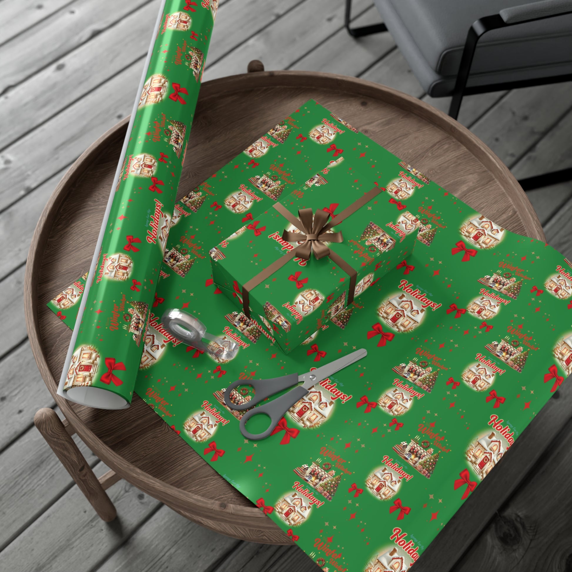 Retro Christmas Scenes Wrapping Paper - Forest Green Holiday Gift Wrap with Vintage Vibes, Perfect for Festive Presents, Nostalgic Holiday Decor, and Gift Wrapping Premium Quality - MRSBYVALLE