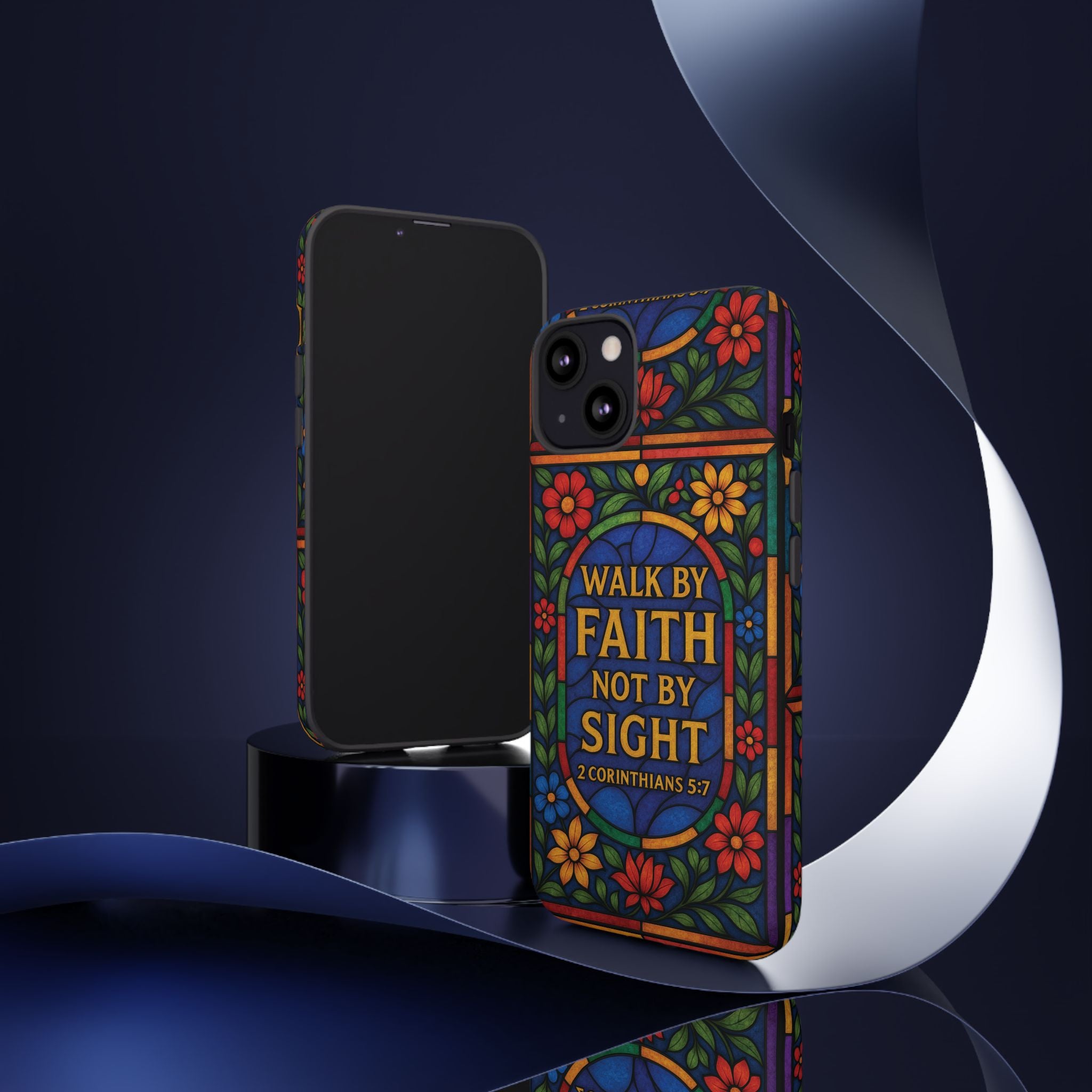 Walk by Faith Stain Glass Illusion Everywhere Christian Tough Phone Case with Bible Verse or Affirmation  Protective, Inspirational Gift for Christians