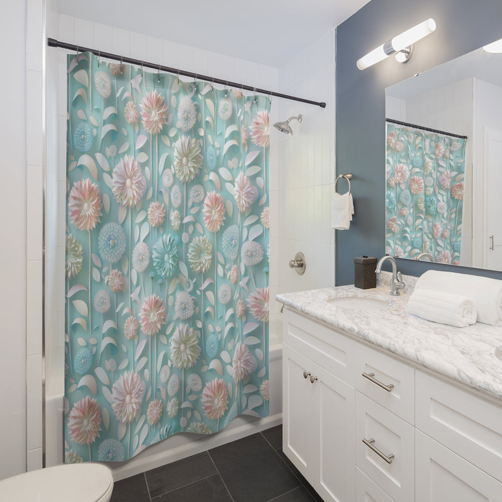 Pastel Floral Shower Curtain 71x74 Inches | Elegant Bathroom Decor with Vibrant 3D Design | Durable, Water-Resistant, and Easy to Clean | Adds Style and Charm