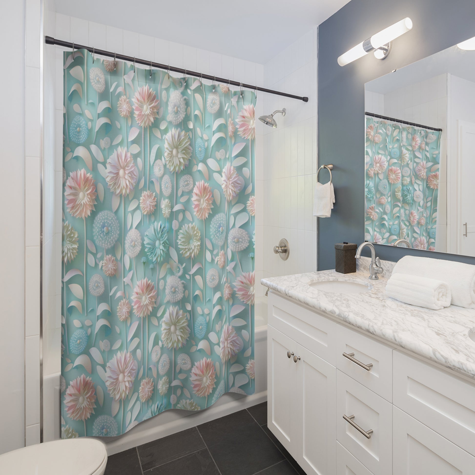 Pastel Floral Shower Curtain 71x74 Inches | Elegant Bathroom Decor with Vibrant 3D Design | Durable, Water-Resistant, and Easy to Clean | Adds Style and Charm