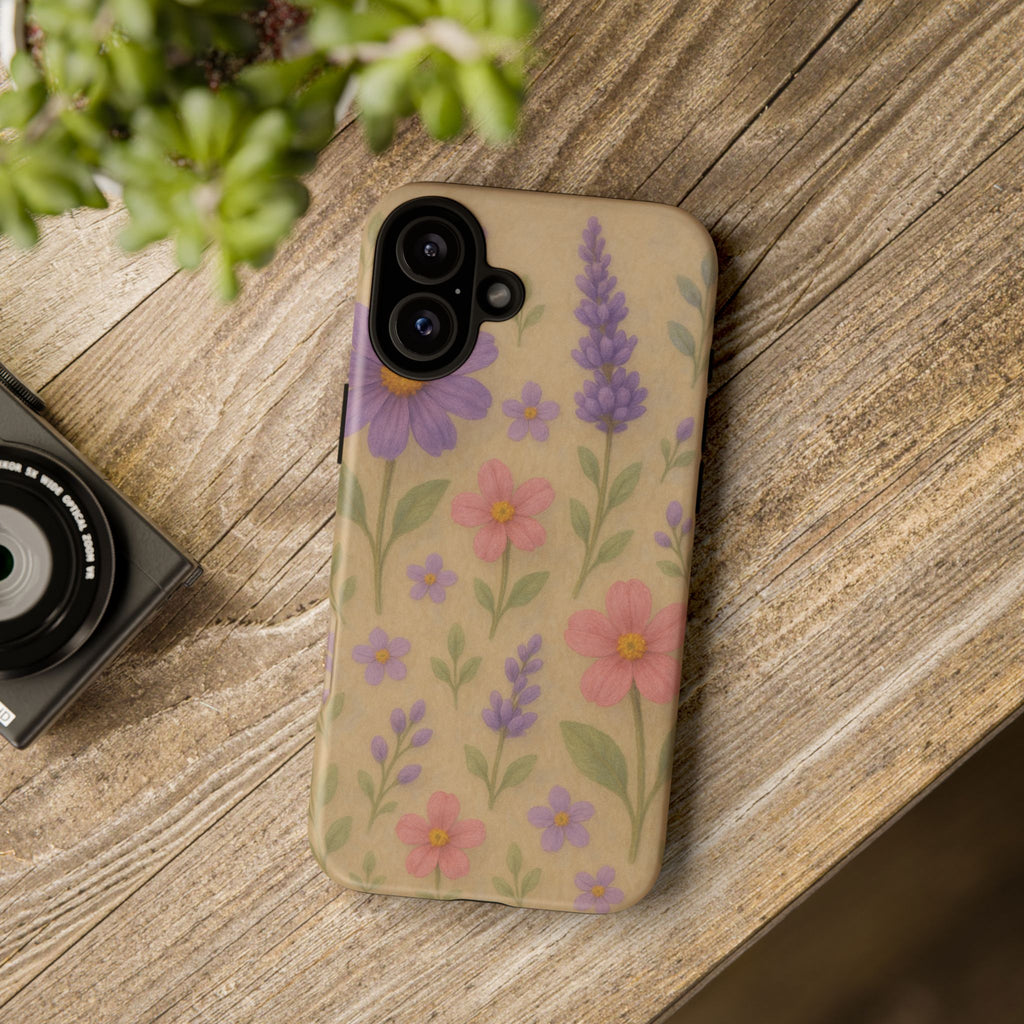 3D Illusion Wildflower Phone Case Cute Pastel Floral Design in Lavender, Pink, Mint Green – Aesthetic Protective Case for iPhone and  Android