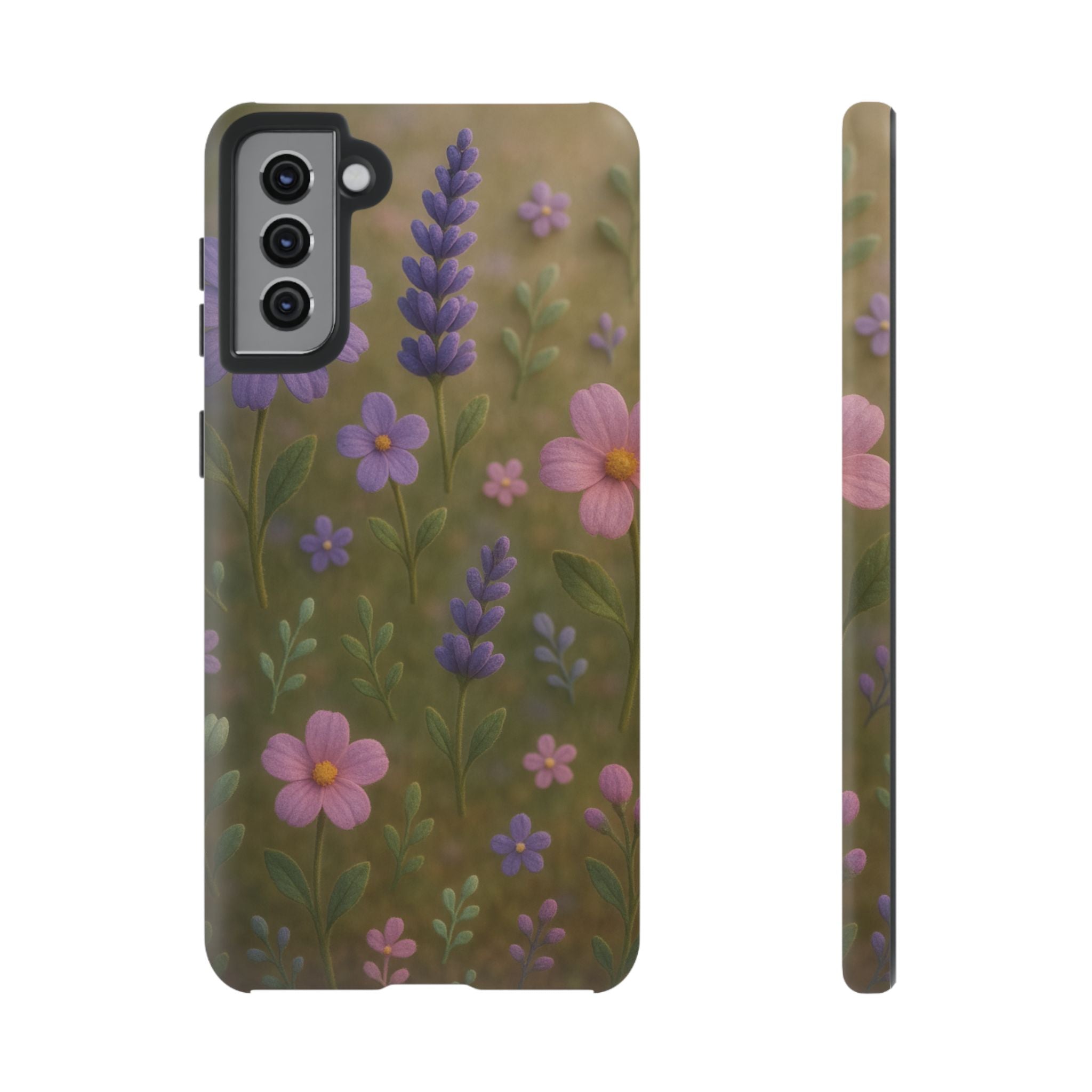 Pastel Flowers 3D Illusion Wildflower Phone Case Cute Pastel Floral Design in Lavender, Pink, Mint Green Aesthetic Protective Case for iPhone and  Android
