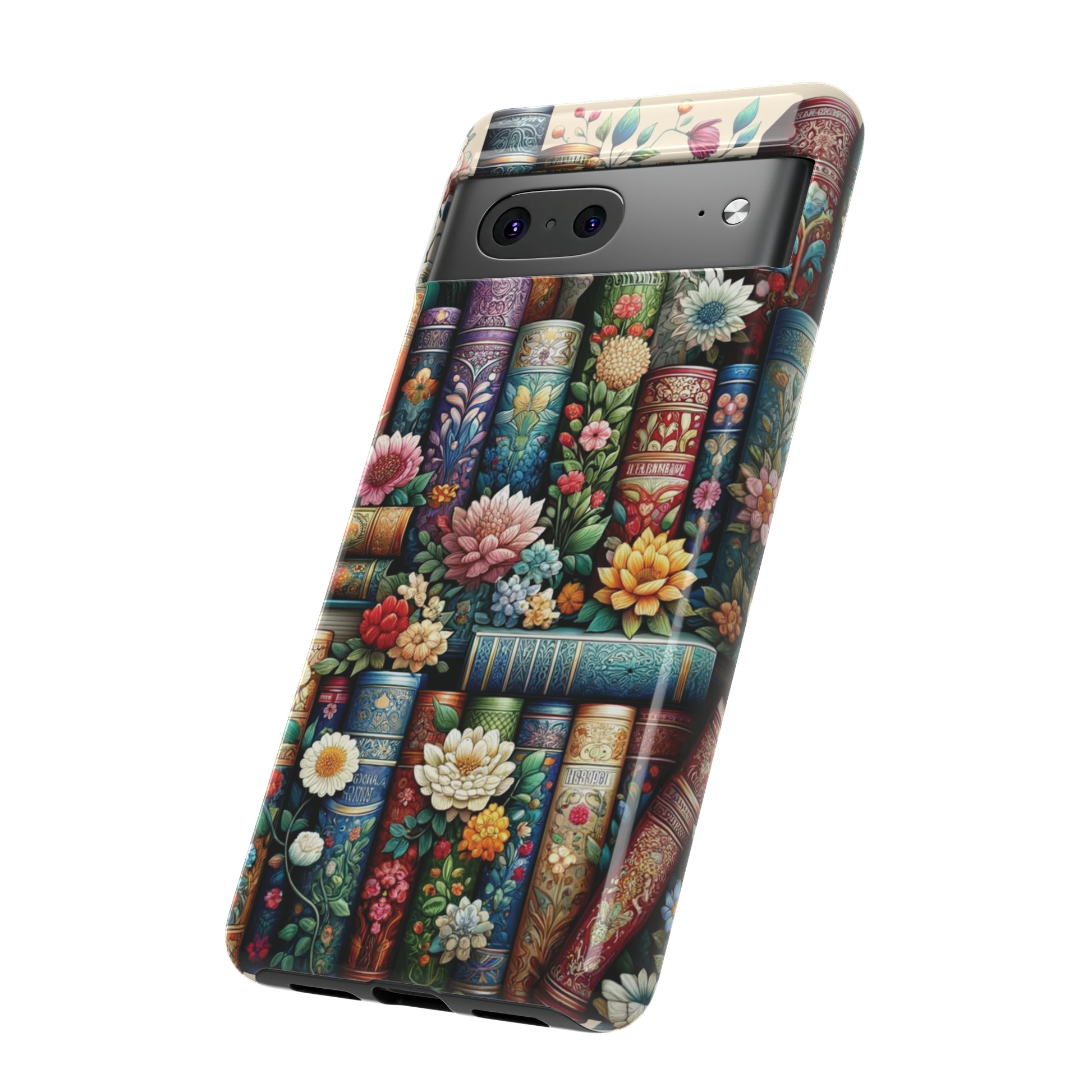 Books and Floral Boho Luxury Phone Tough Case Floral Elegant Durable Stylish for Modern Devices iPhone 15, Samsung iPhone Samsung Accessory Gift for Her.