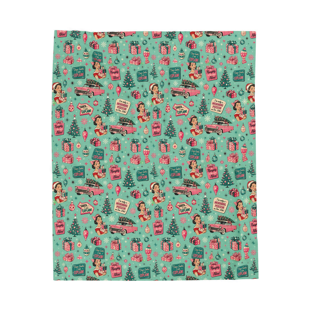 Funny Retro Pink Christmas Blanket Vintage Mid Century Holiday Throw Cozy Christmas Couch Blanket Festive Winter