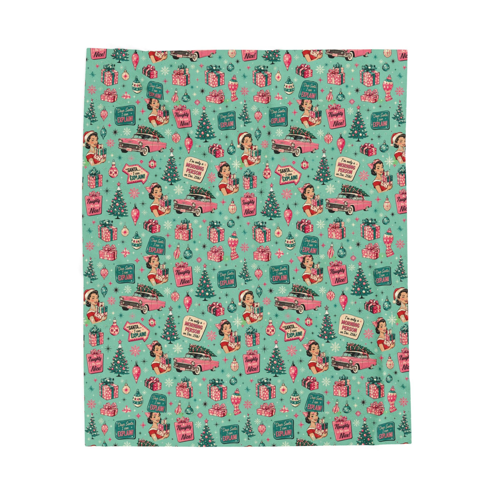 Funny Retro Pink Christmas Blanket Vintage Mid Century Holiday Throw Cozy Christmas Couch Blanket Festive Winter