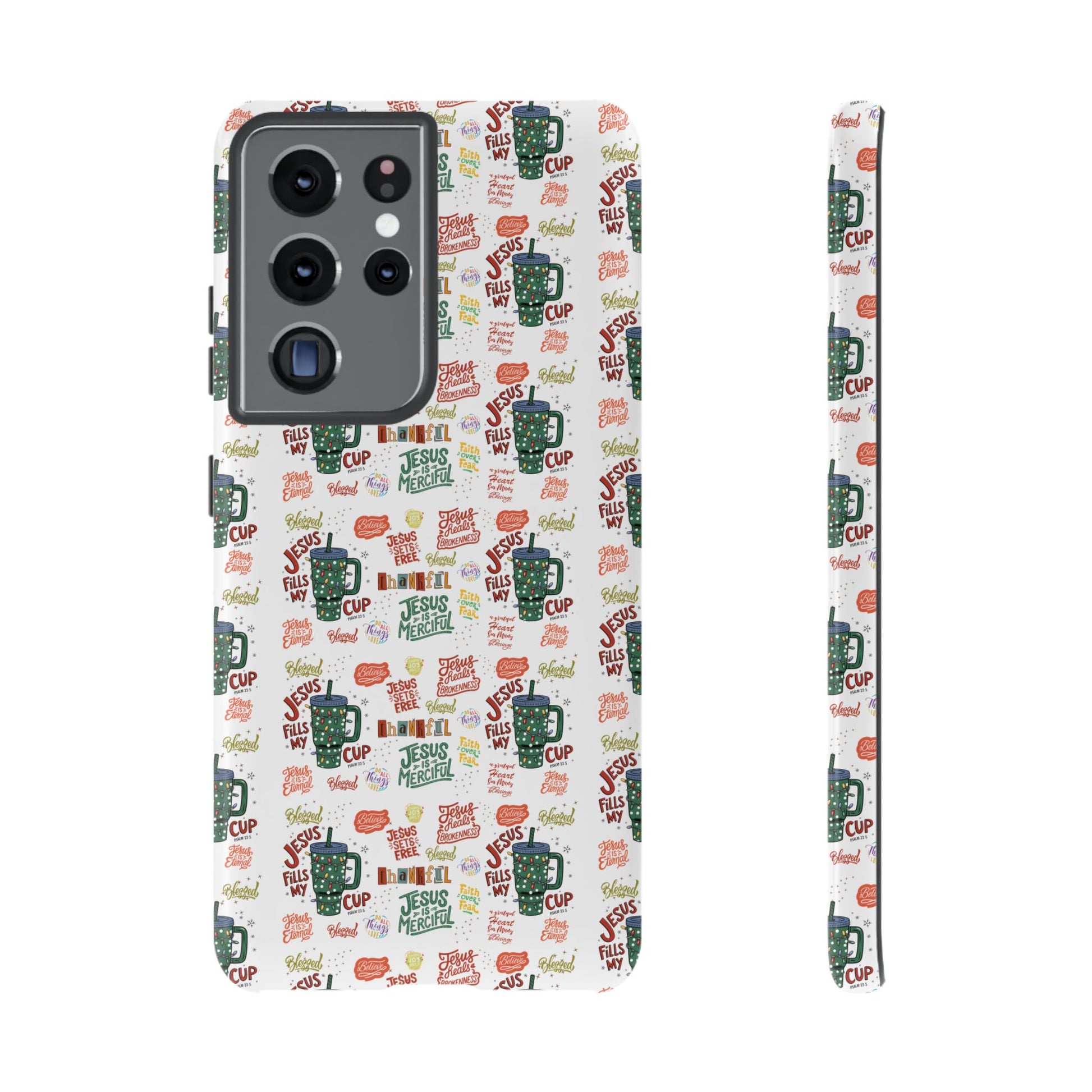 Jesus Fill My Cup Phone Case Cute Floral Design in Red, Pink, Blue – Aesthetic Protective Case for iPhone and  Android