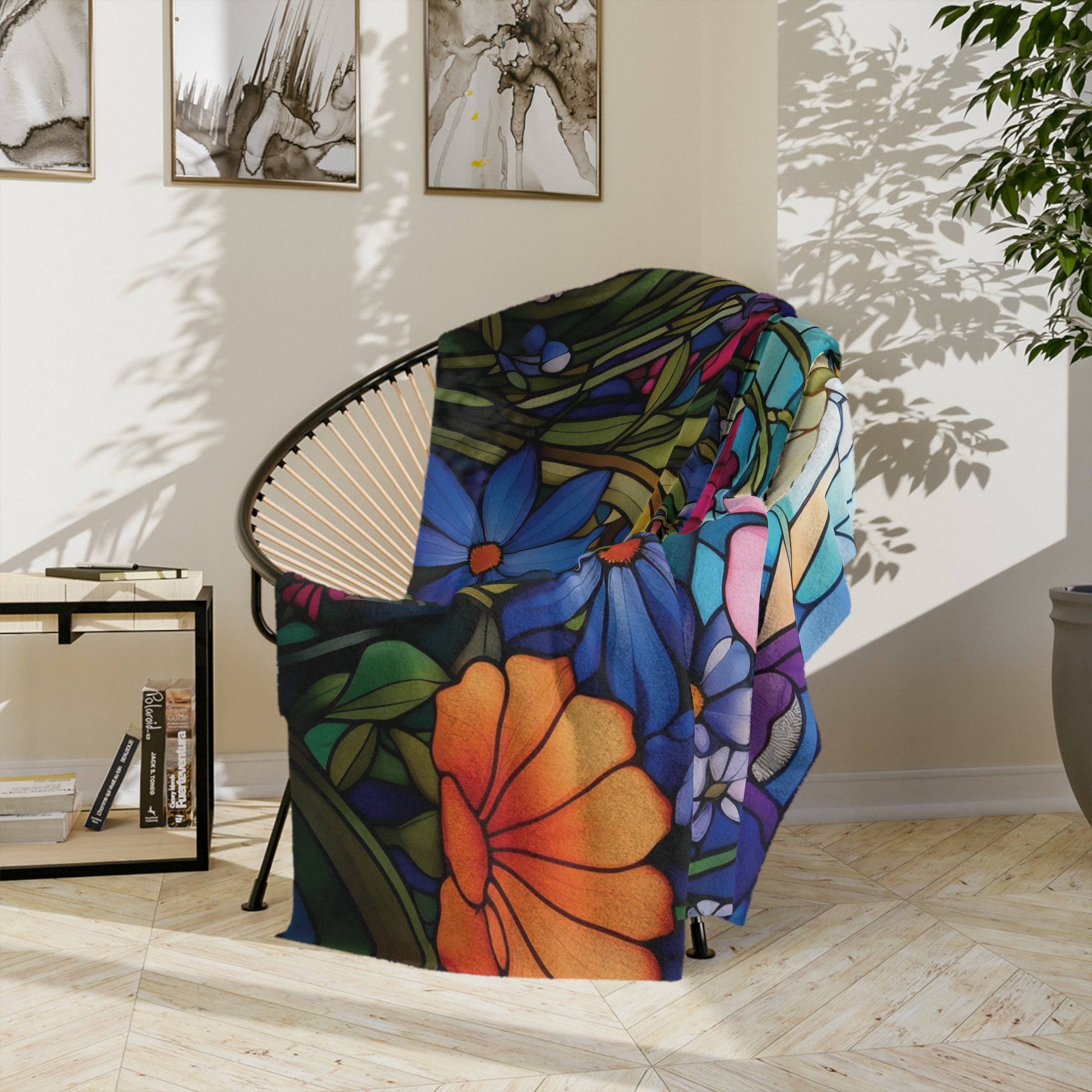 Wildflowers Stain Glass Illusion Minky Blanket Throw Ultra-Soft Minky Blanket Cozy Comfort Blanket Elegant Home Decor Plush Microfiber for Maximum Comfort Blanket, Perfect for Snuggling Decor, Cozy All-Season Warmth, Housewarming Gift Throw - MRSBYVALLE