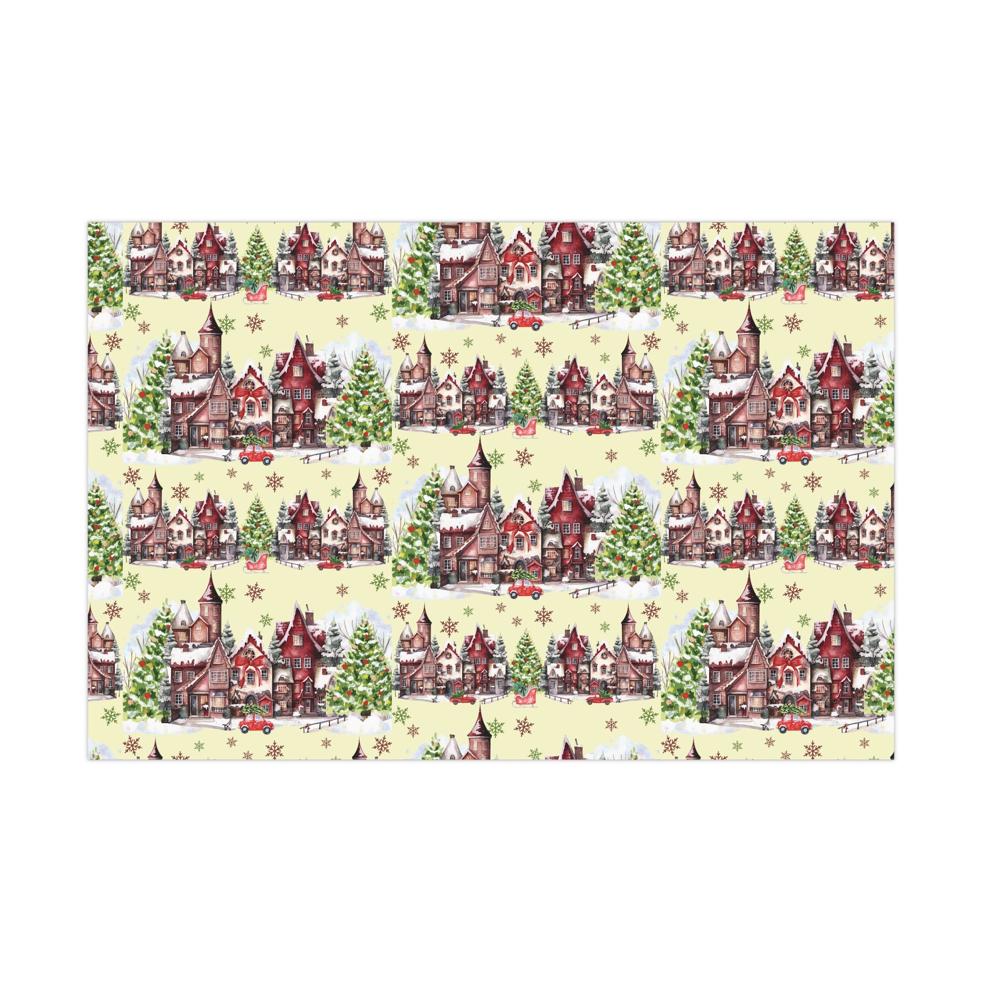 Christmas Village Wrapping Paper Whimsical Winter Wonderland with Pastel Trees, Snowflakes, and Festive Gifts Perfect for a Magical Holiday Season in Matte/Satin, All Occasion - MRSBYVALLE