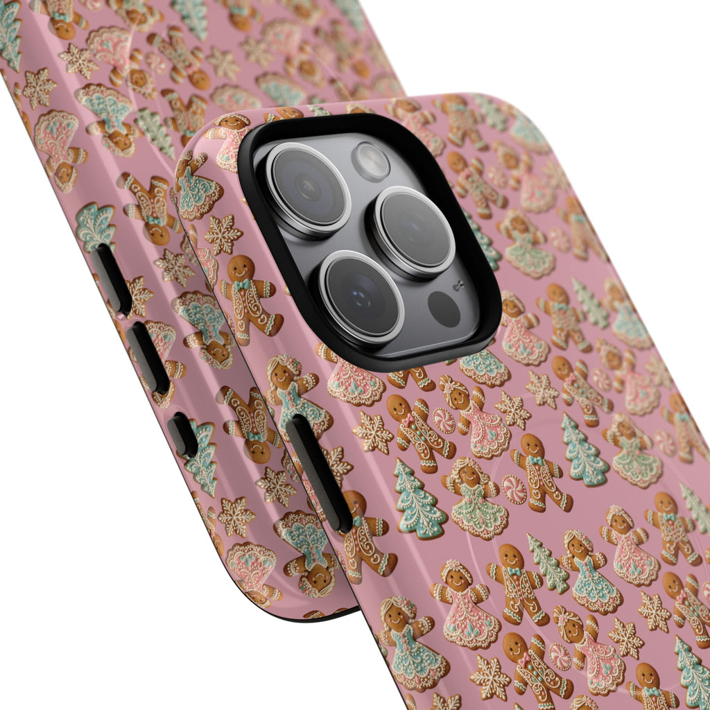 Phone Case — Pink Gingerbread Cookies Pattern Tough Magnetic Case
