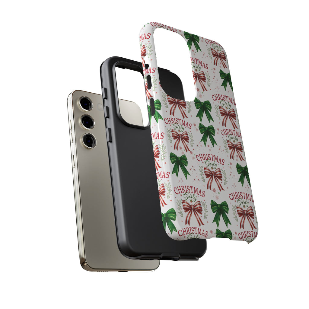 Girly Christmas Coquette Bows Pastel Phone Case for iPhone 17 16 15 23 Samsung, and Pixel | Stylish Protective Cover Gift for Her Perfect for Floral Lover