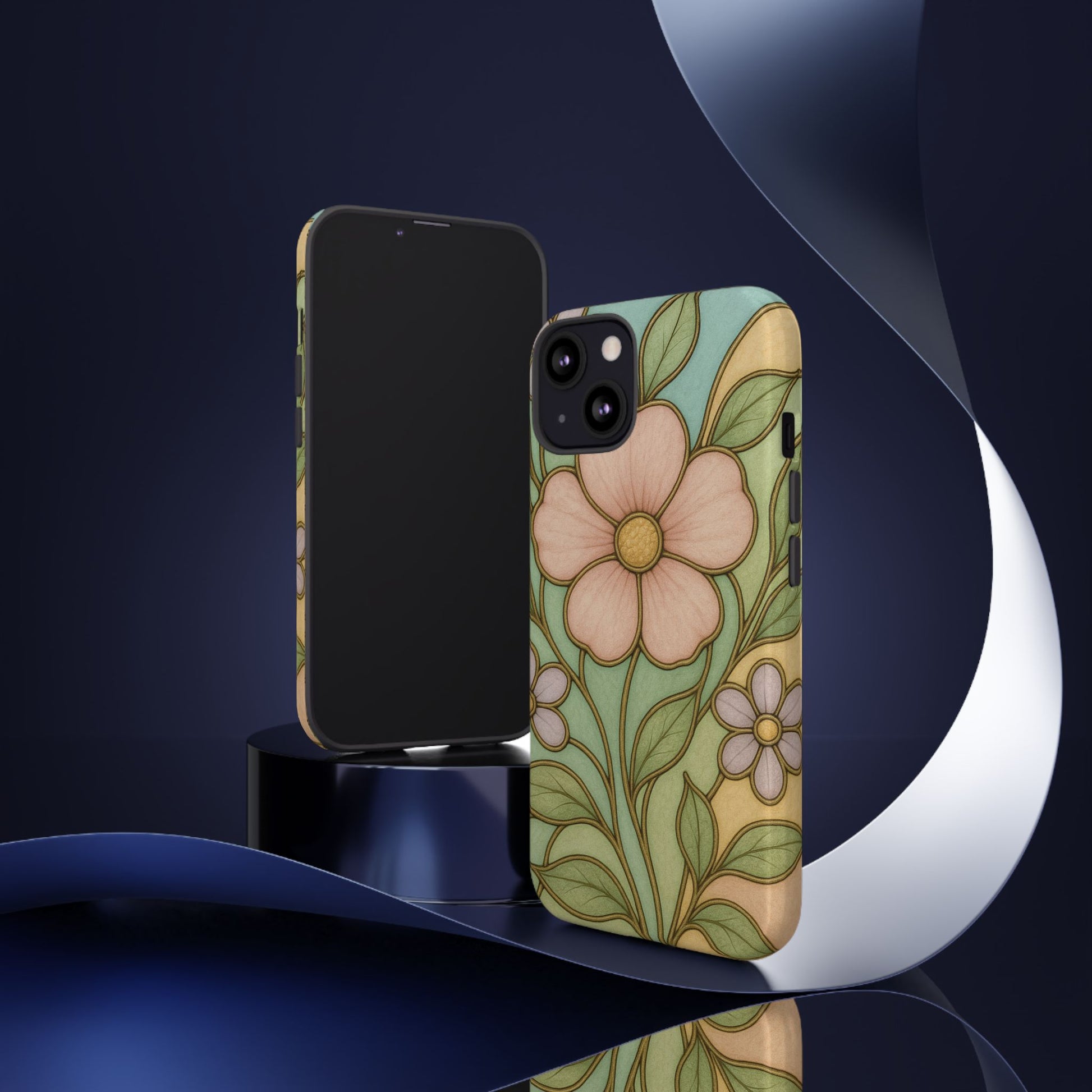 Pastel Pink, Yellow Stain Glass Illusion Floral Phone Case  Romantic Cottagecore Aesthetic, Soft Botanical Design, Protective Gift for Her, Fits iPhone & Samsung Models