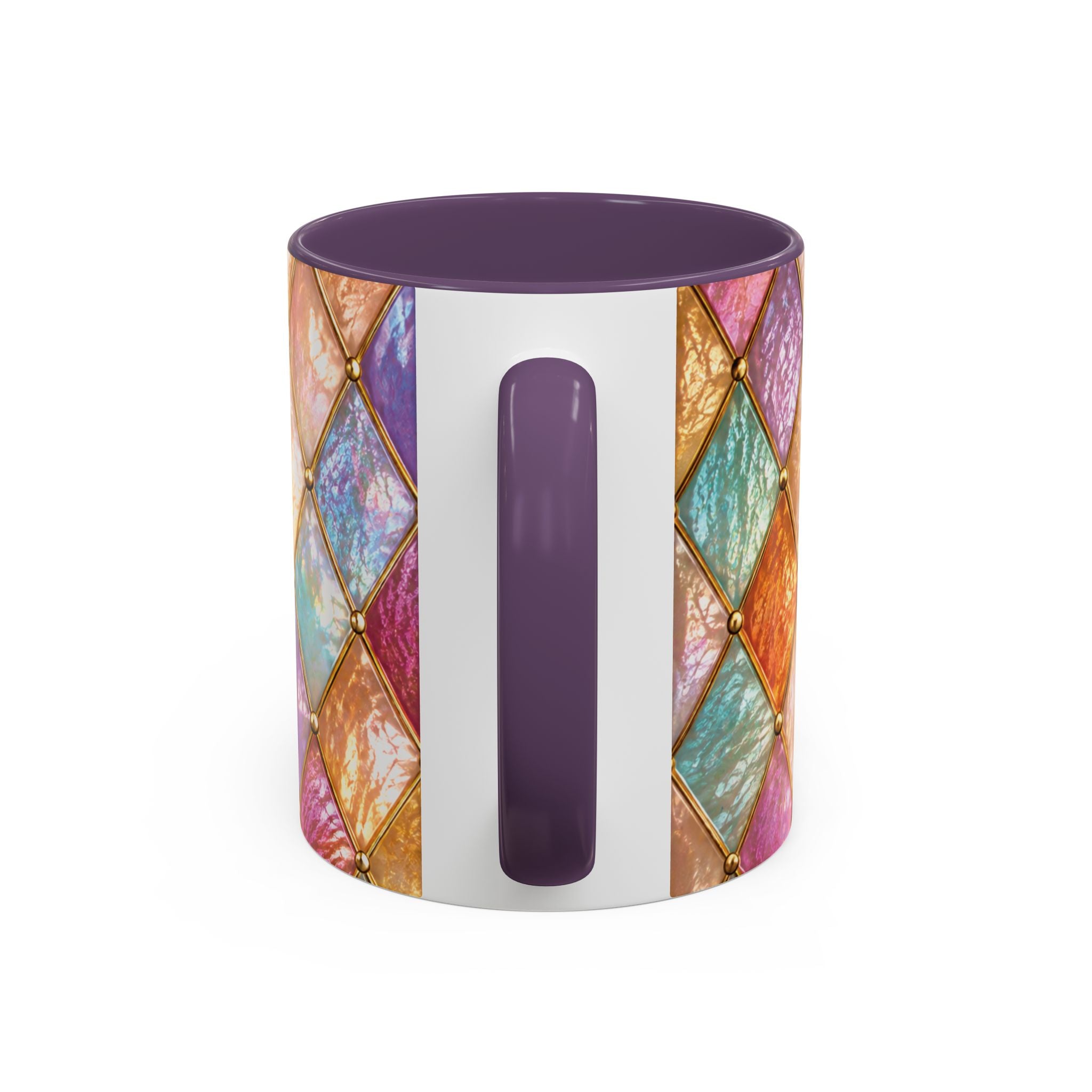 Colorful Jewel-Quilt Accent Coffee Mug — Vibrant Stained-Glass Pattern (11/15oz) Gift for her