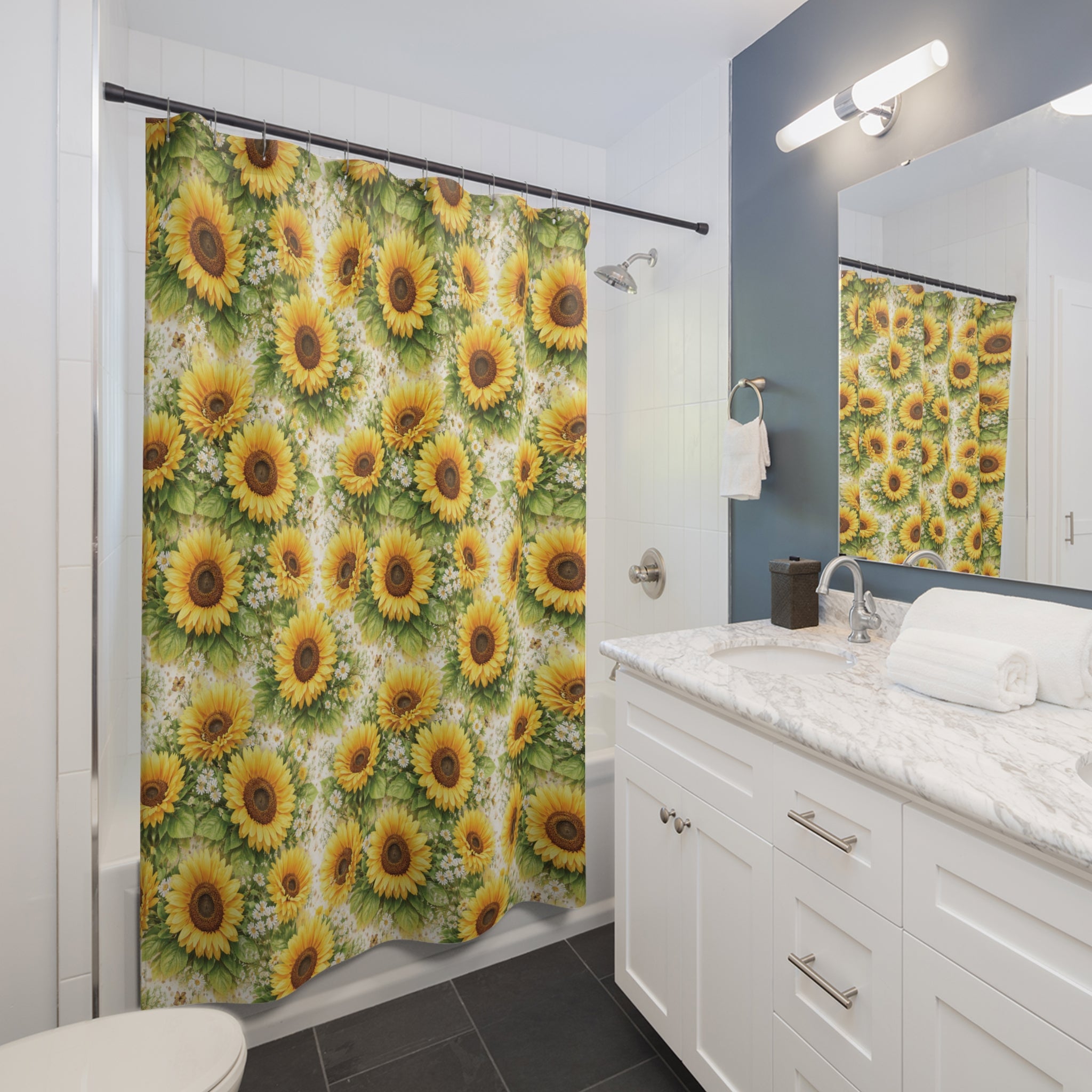 Sunny SunFlowers Shower Curtain — Bright Sunflower Bathroom Decor New House