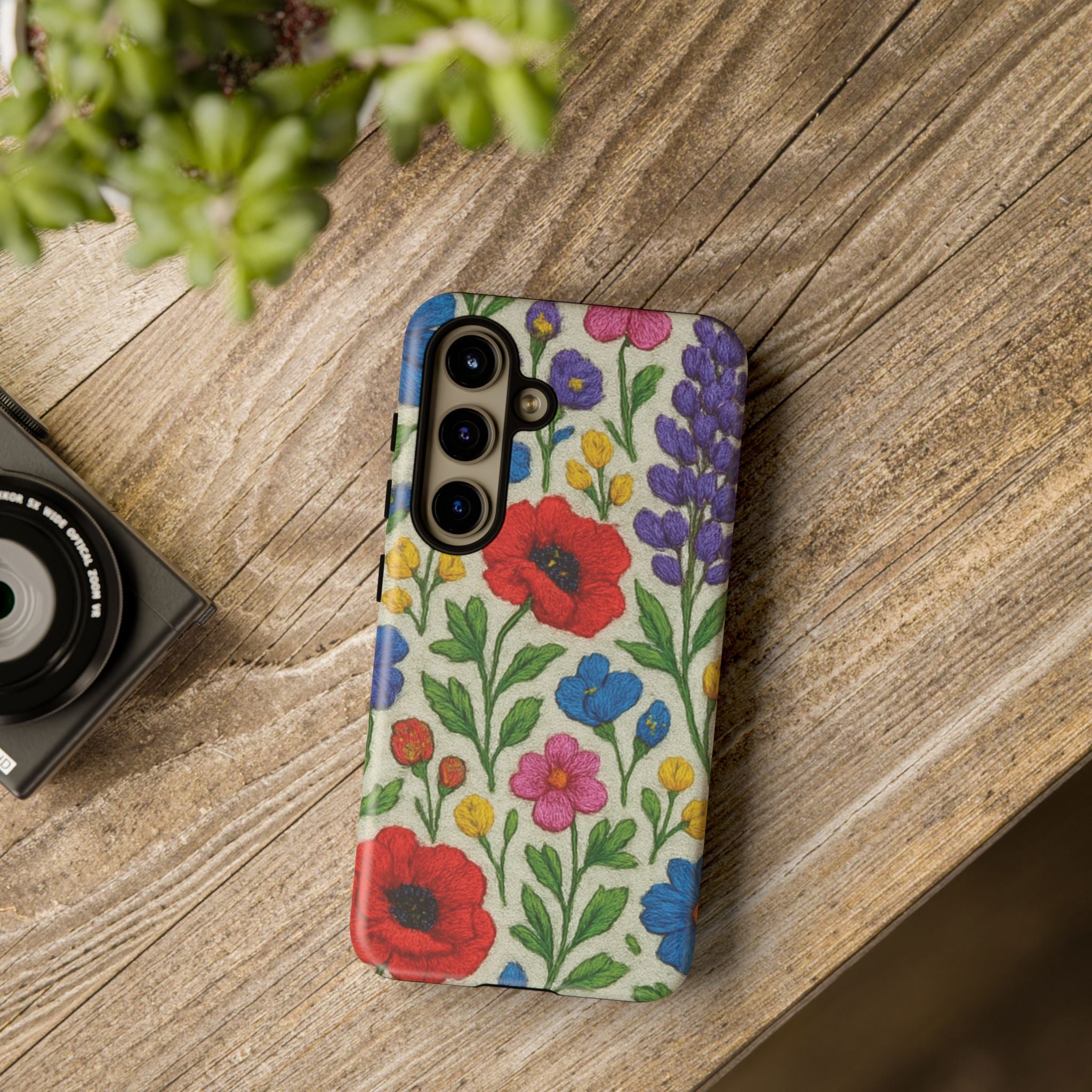 Bright 3D Illusion Wildflower Phone Case Cute Floral Design in Red, Pink, Blue – Aesthetic Protective Case for iPhone and  Android