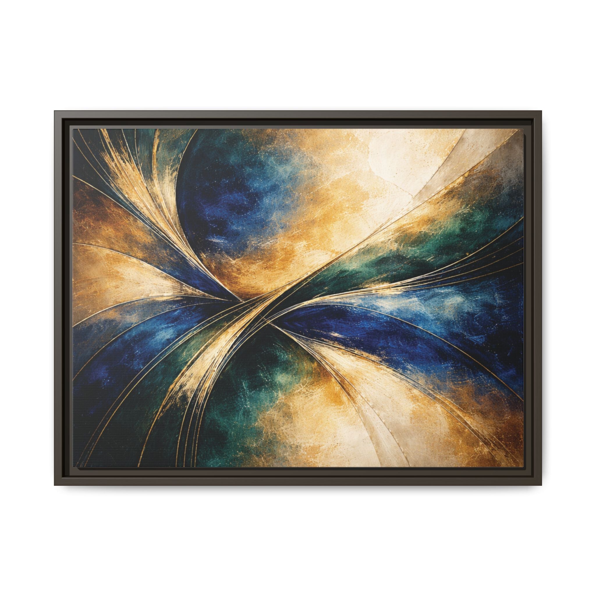 Gilded Convergence  Luxe NeoDeco Blue & Gold Abstract Wall Art Framed