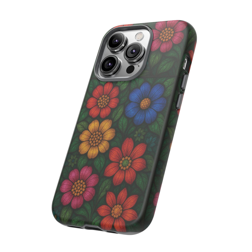 Coque de téléphone effet vitrail floral lumineux Art abstrait coloré, Étui de protection esthétique pour iPhone, Samsung et Google, Idée cadeau unique pour maman