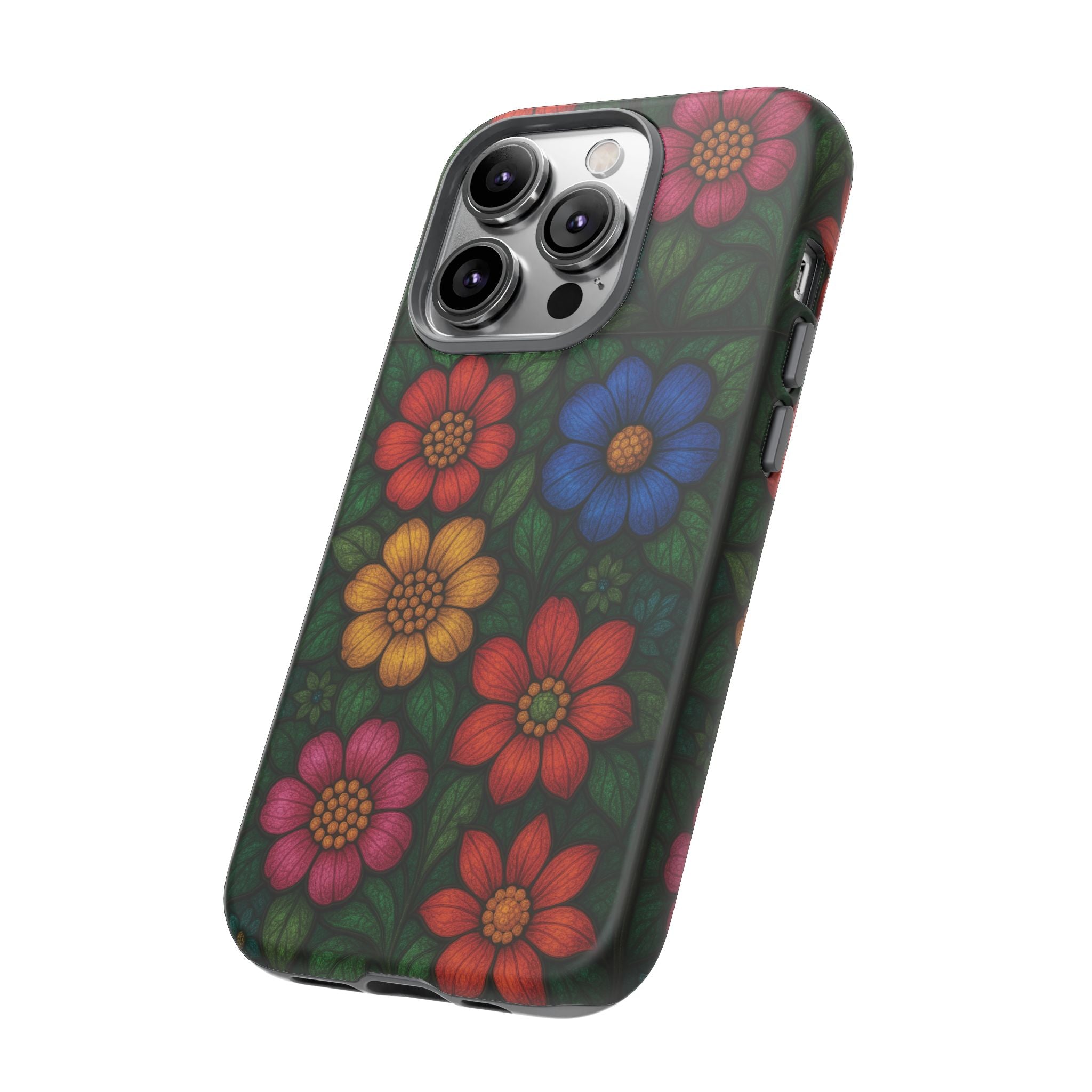 Coque de téléphone effet vitrail floral lumineux Art abstrait coloré, Étui de protection esthétique pour iPhone, Samsung et Google, Idée cadeau unique pour maman